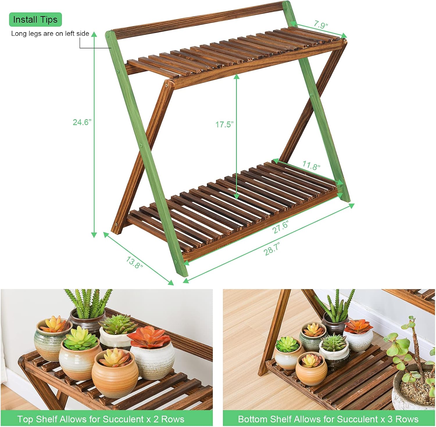 Indoor Plant Stand Shelf for Multiple Plants Hanging 2 Tier Wood | Outdoor Flower Pot Stand Holder with Planter Hanger