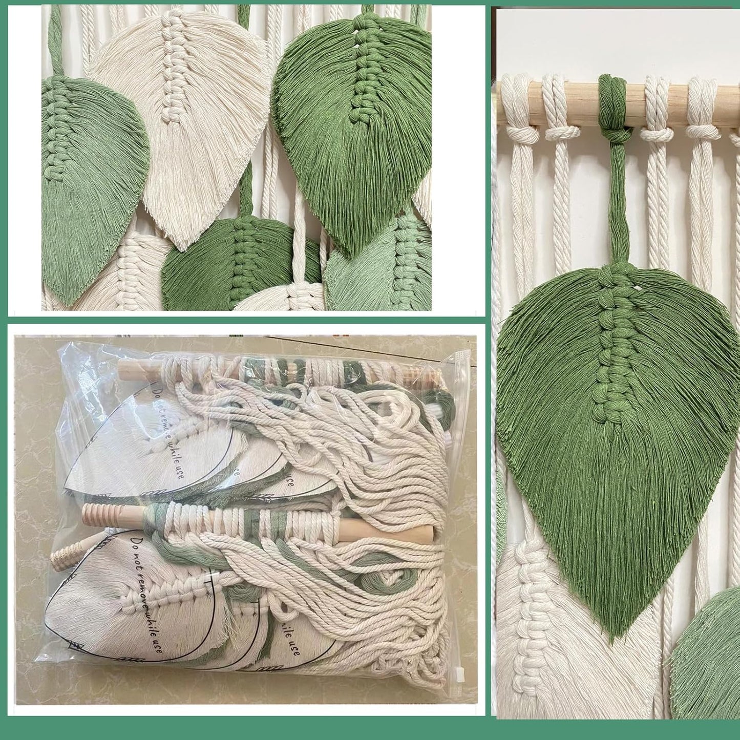 Wall Hanging Decor Leaves Tapestry Boho Wall Decor Woven Feather Handmade Yarn / Lightgreen-m