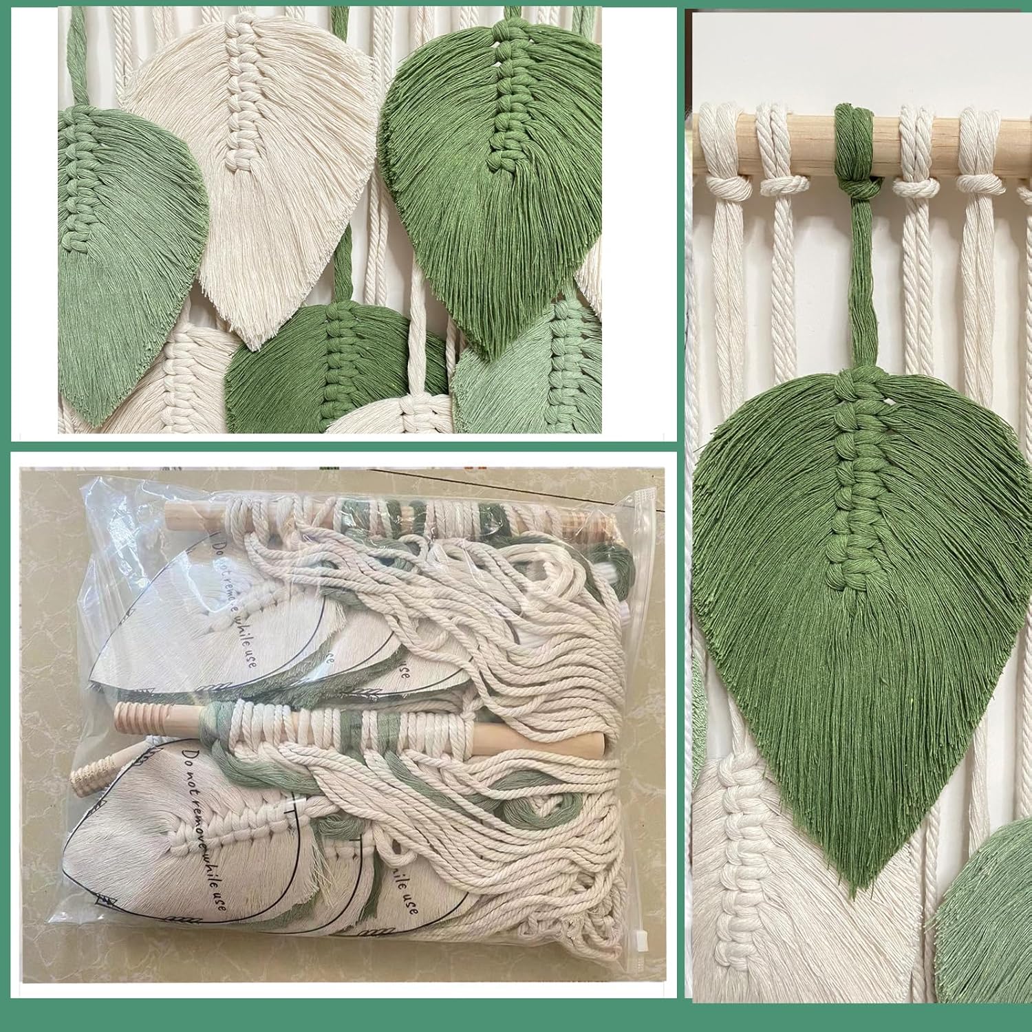 Wall Hanging Decor Leaves Tapestry Boho Wall Decor Woven Feather Handmade Yarn / Lightgreen-m