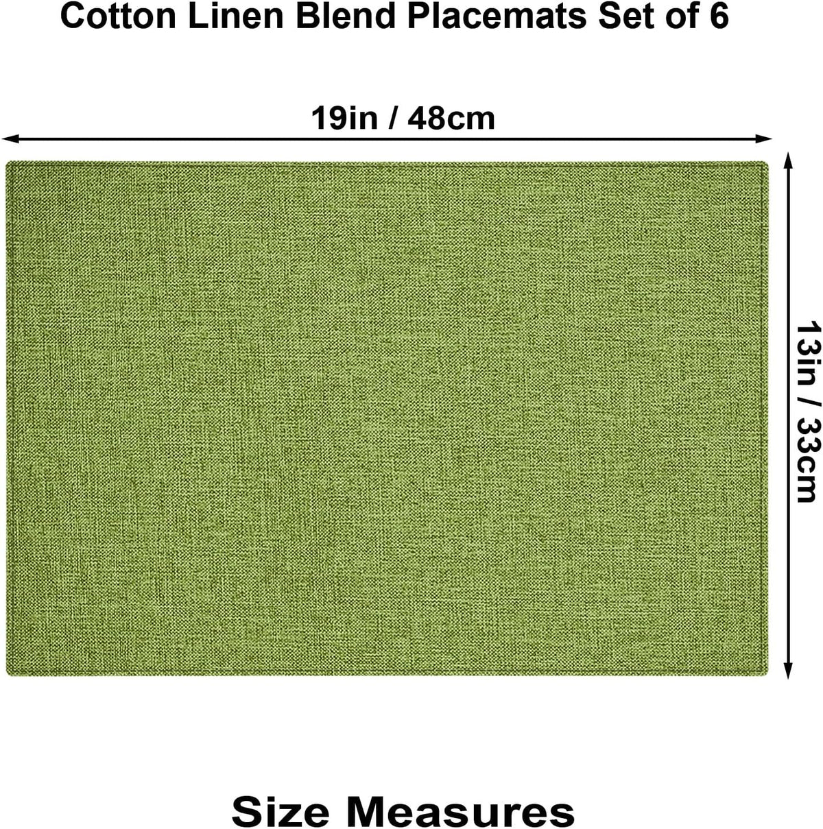 Cloth Placemats Set of 6, Cotton Linen Blend Place Mats, Grass Green | Machine Washable, Double Layered, Heat