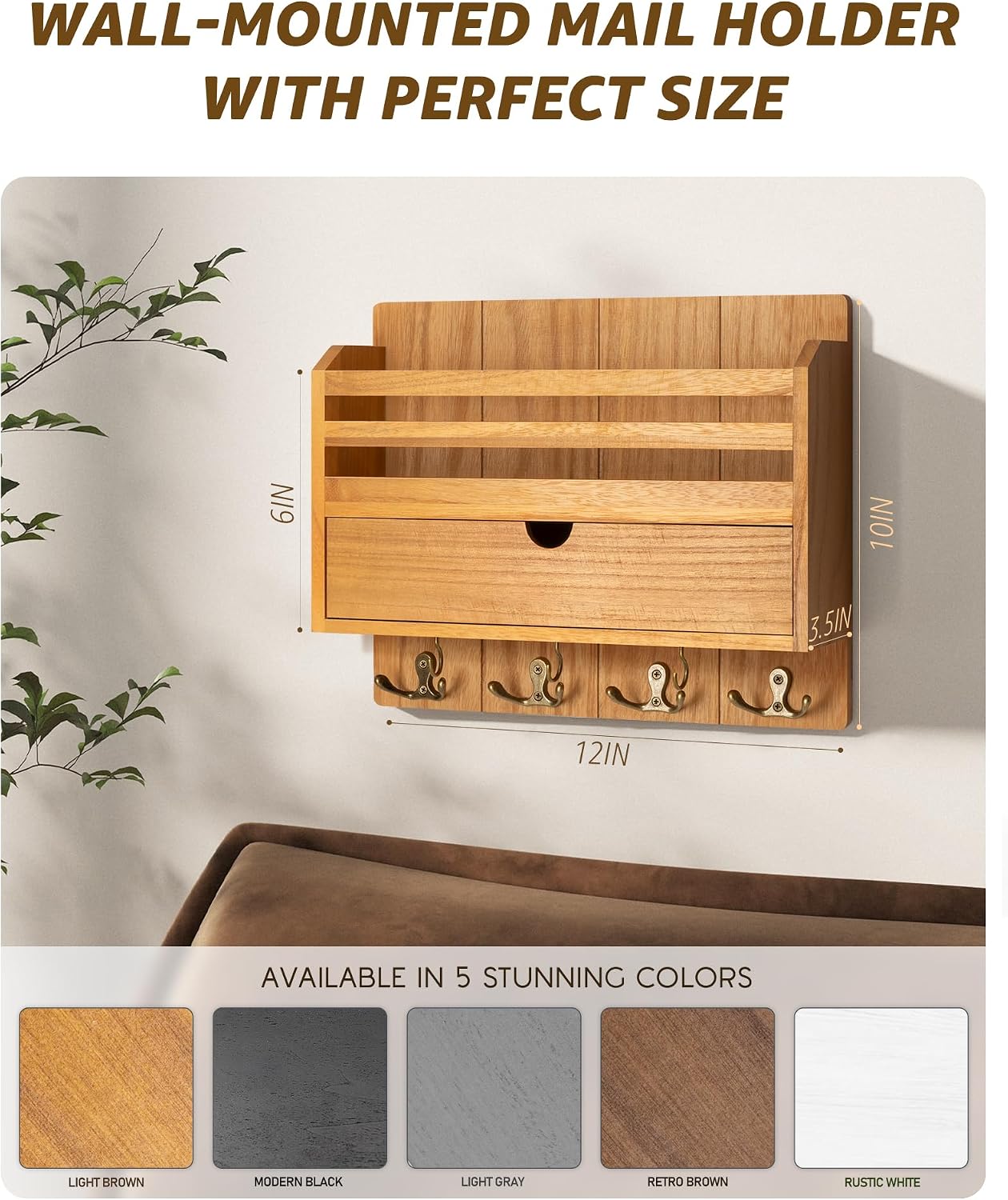 Rustic Key and Mail Holder / Light Brown