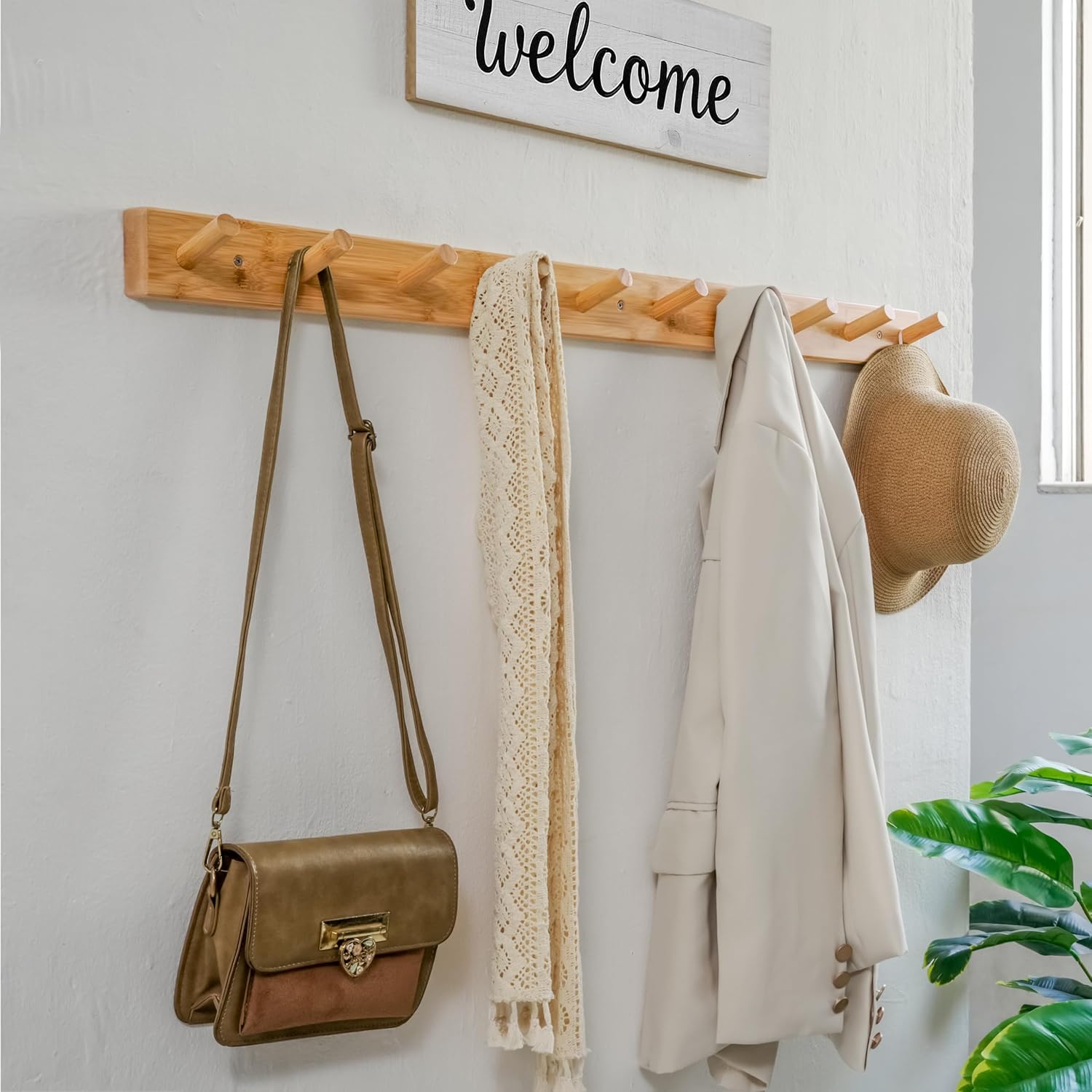 WEBI Coat Rack Wall Mounted,10 Hooks,38" Long Coat Hanger Wall Mount,Peg Rail Hat Hooks for Hanging