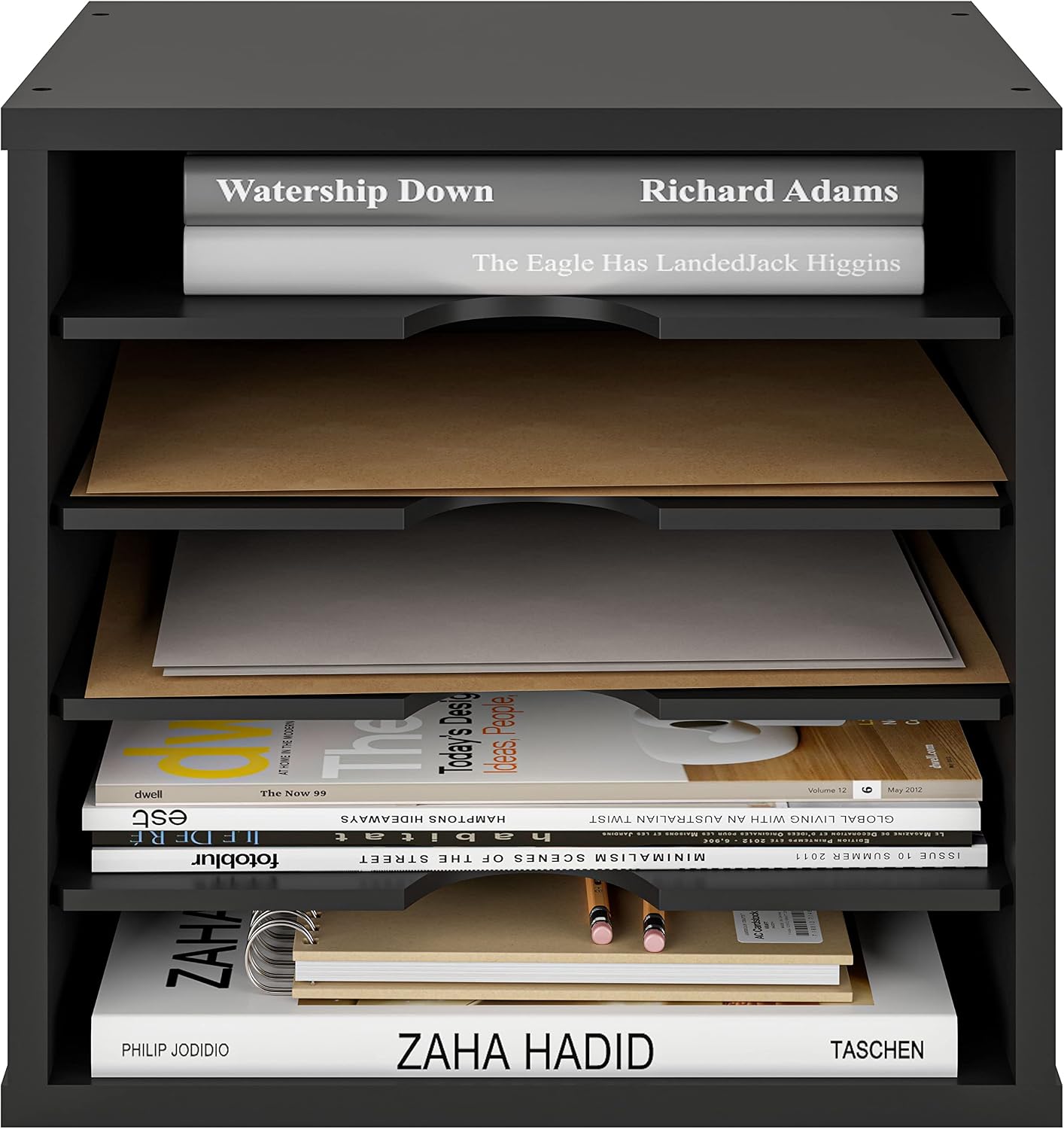 Ballucci 5-Tier File Organizer for Desk, Wooden Mail Sorter, Office Desk Organization, Paper Storage Organizers, Folder