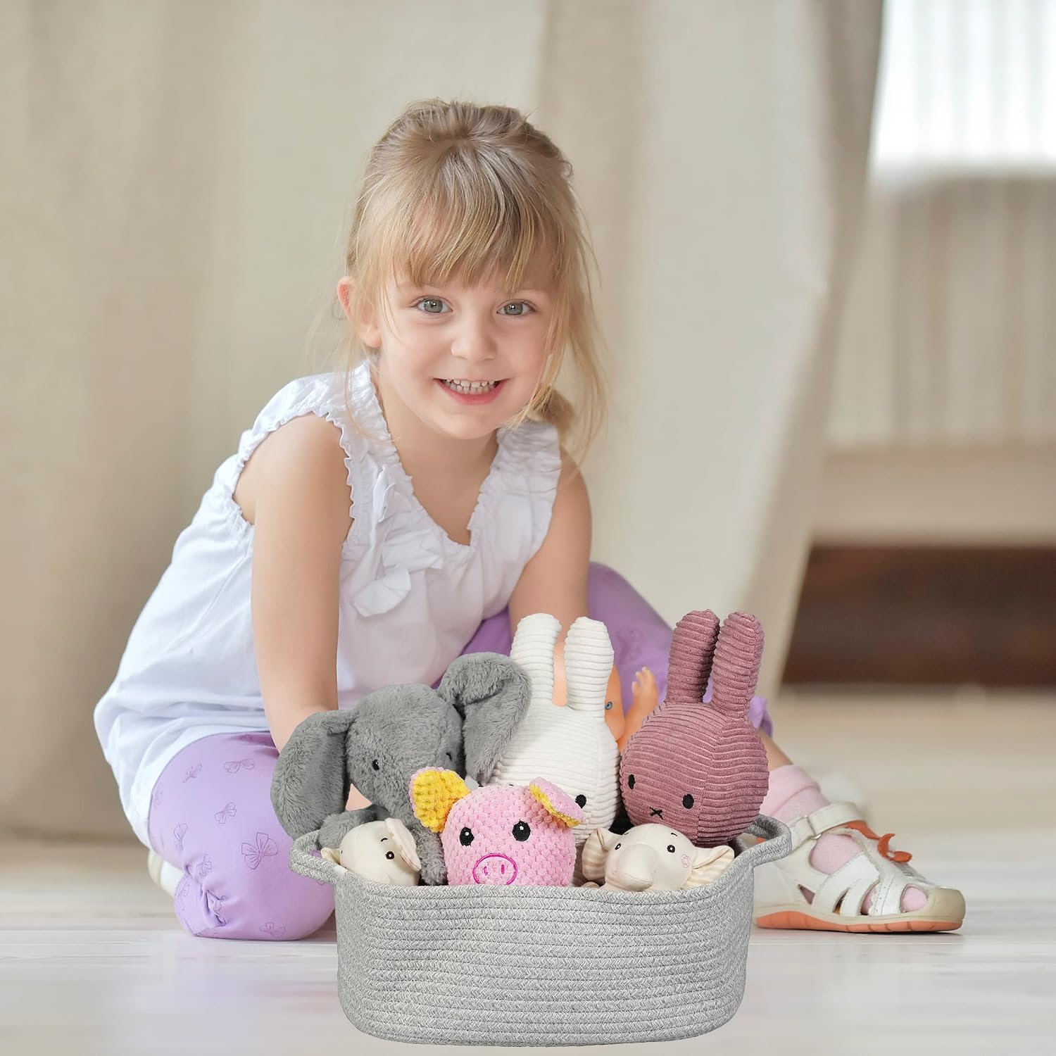 Woven Cotton Rope Storage Basket / Light Grey