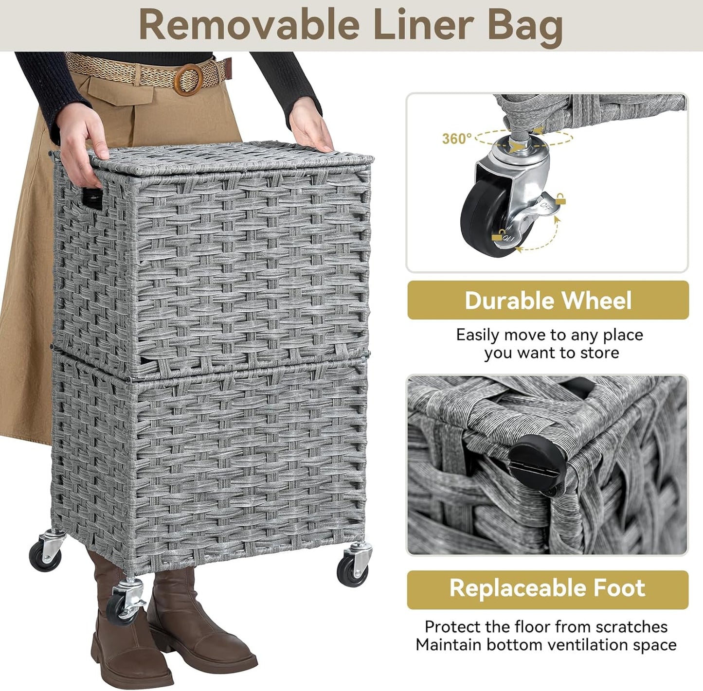 Rolling Laundry Basket / 90l / Grey