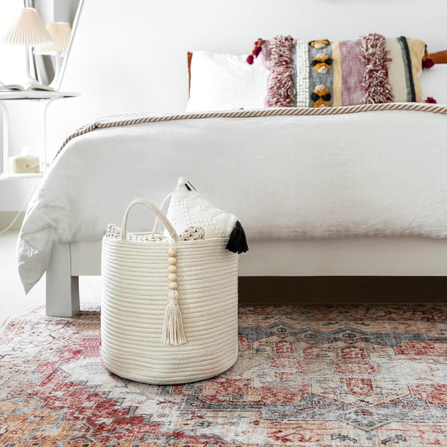 Woven Storage Basket / White / 11"W x 11"L