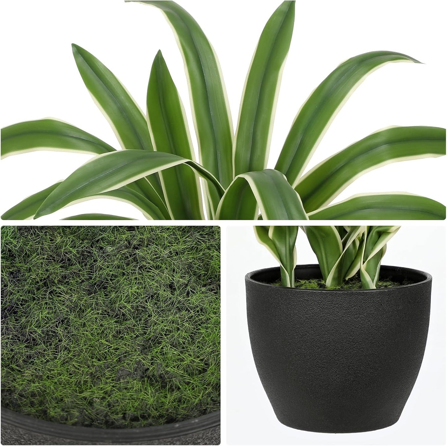 Artificial Cymbidium Leaves Plants 13.7" Fake Spiked Agave Plant in Black Pot Faux / Yellow