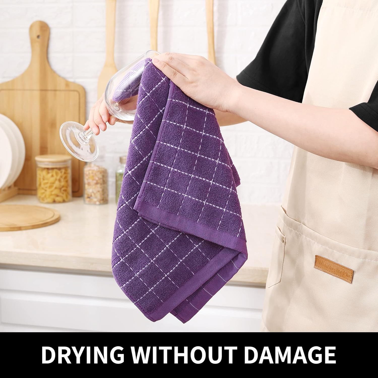 Homaxy 100% Cotton Terry Kitchen Towels, 6 Pack, Purple | Ultra Soft and Absorbent Dish Towels for Kitchen, Suitable