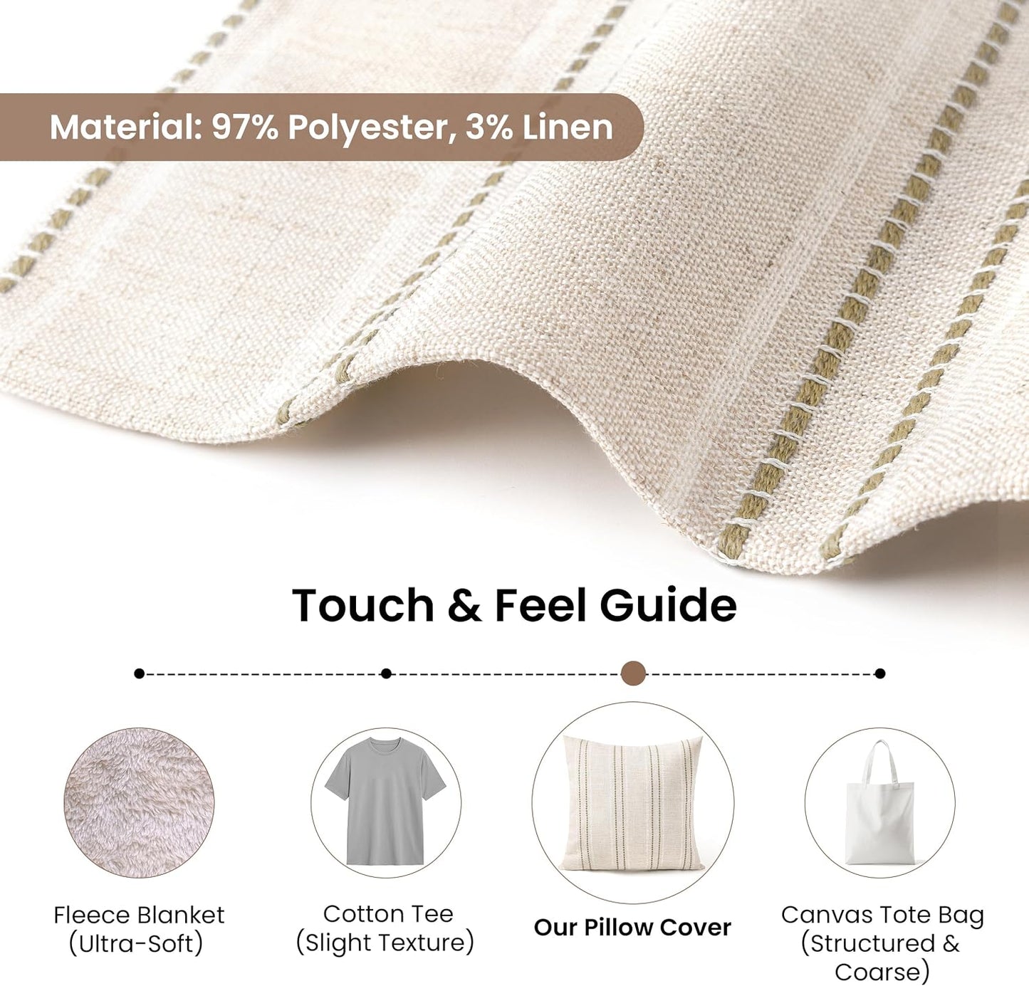 Boho Textured Pillow Case / Beige with White & Brown / 18 x 18 / Set of 2