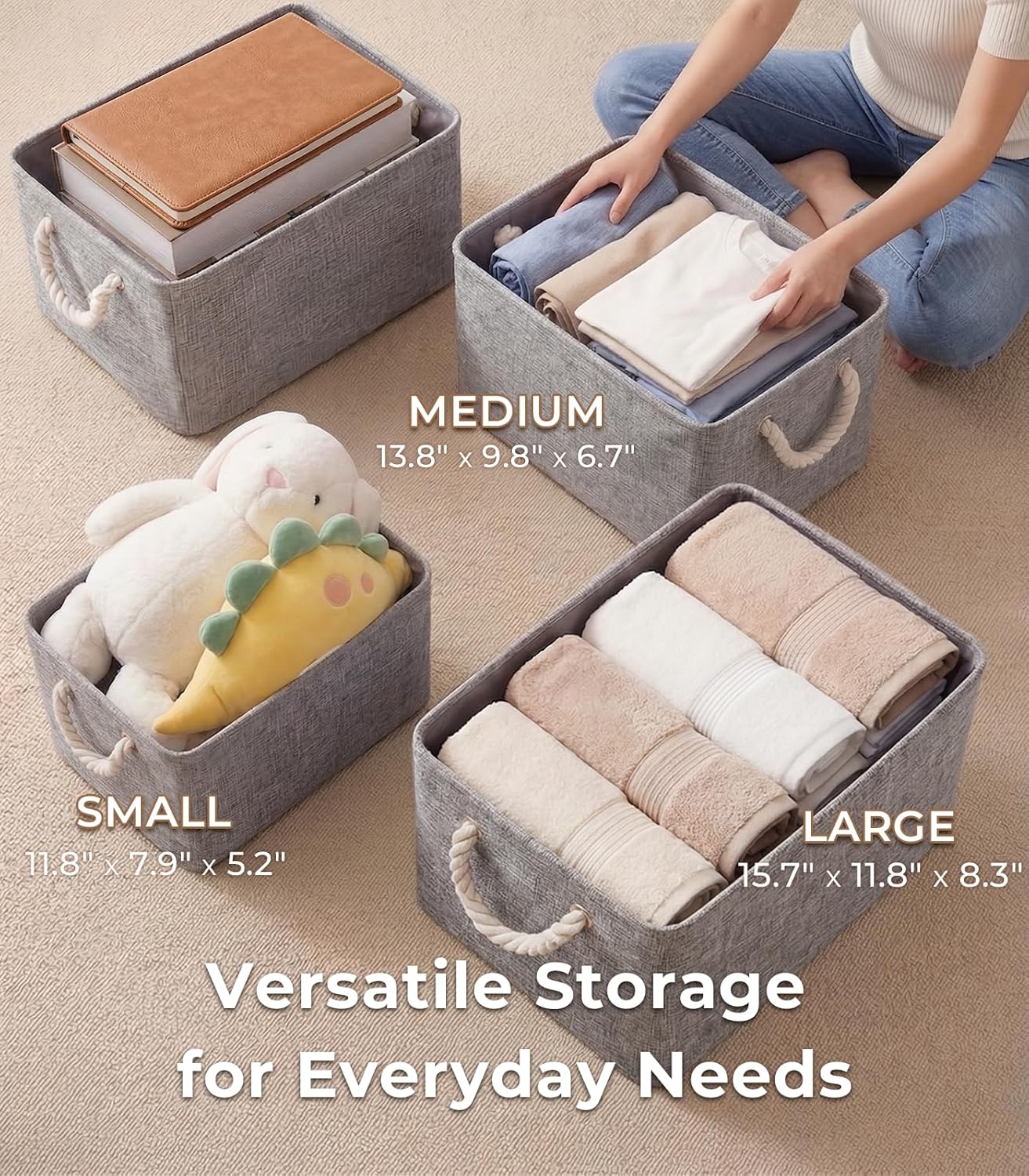 Storage Bins / Small Storage Baskets for Organizing / Grey / 9 x 5.2 / Small -11.8lx7. H