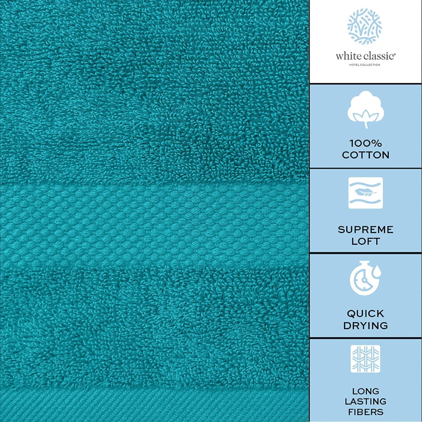 White Classic Luxury Bath Towel Set of 8 Pieces - 100% Turkish Cotton Highly Absorbent Towels for Bathroom, 2 Luxury
