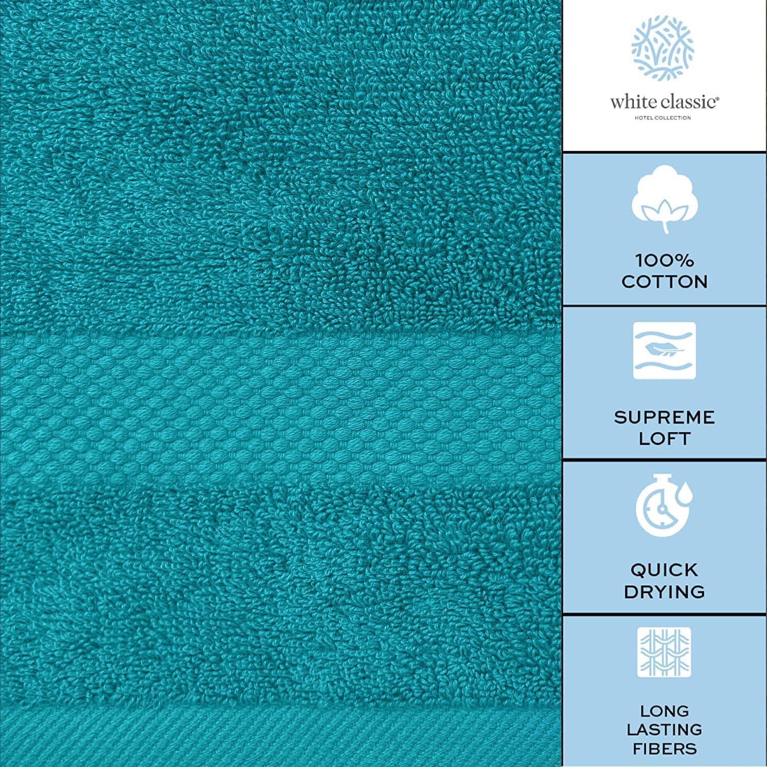 White Classic Luxury Bath Towel Set of 8 Pieces - 100% Turkish Cotton Highly Absorbent Towels for Bathroom, 2 Luxury