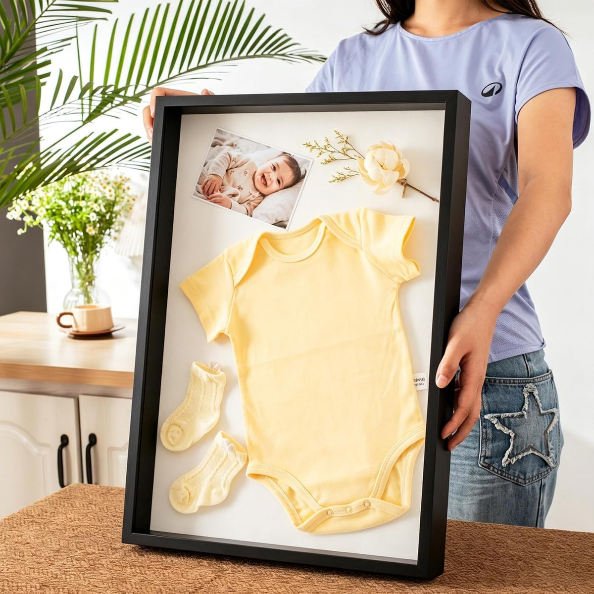 16x20 Large Shadow Box Frame with Thickened Acrylic Panel & Pins | With Push Pins, Deep 1.7" Black Shadow Box Display