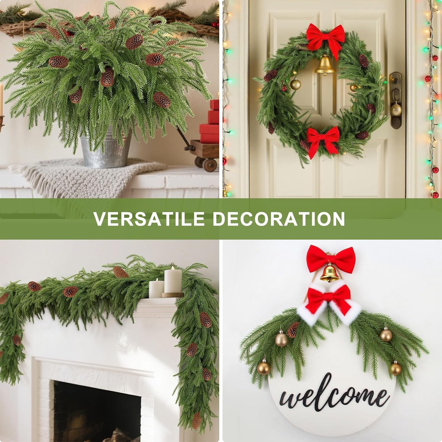 Christmas Norfolk Pine Branches / Pinecone Pick / Set of 18