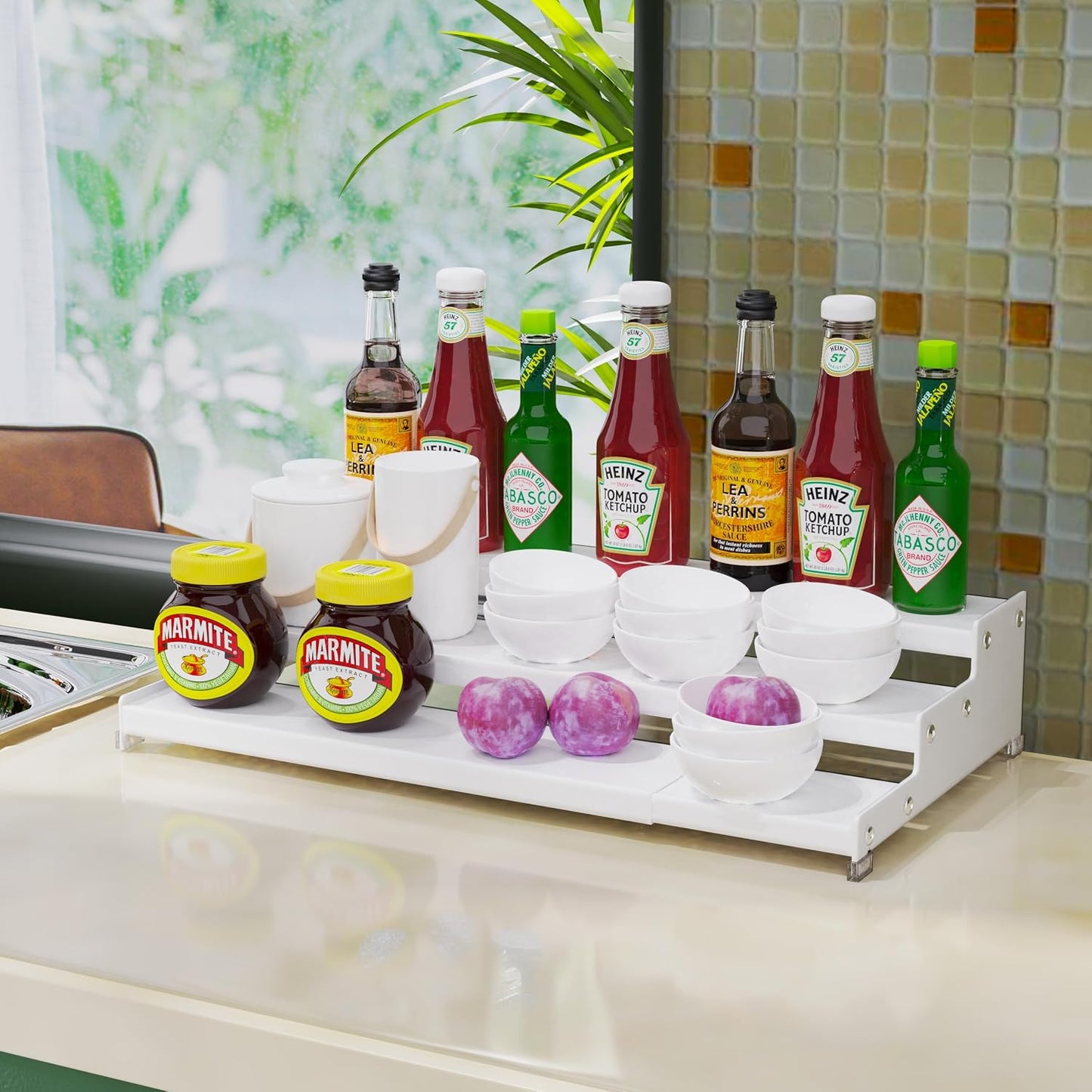 Jojocross Spice Rack Organizer for Cabinet, 3 Tier Expandable Spices Storage, Great for Kitchen Cabinets
