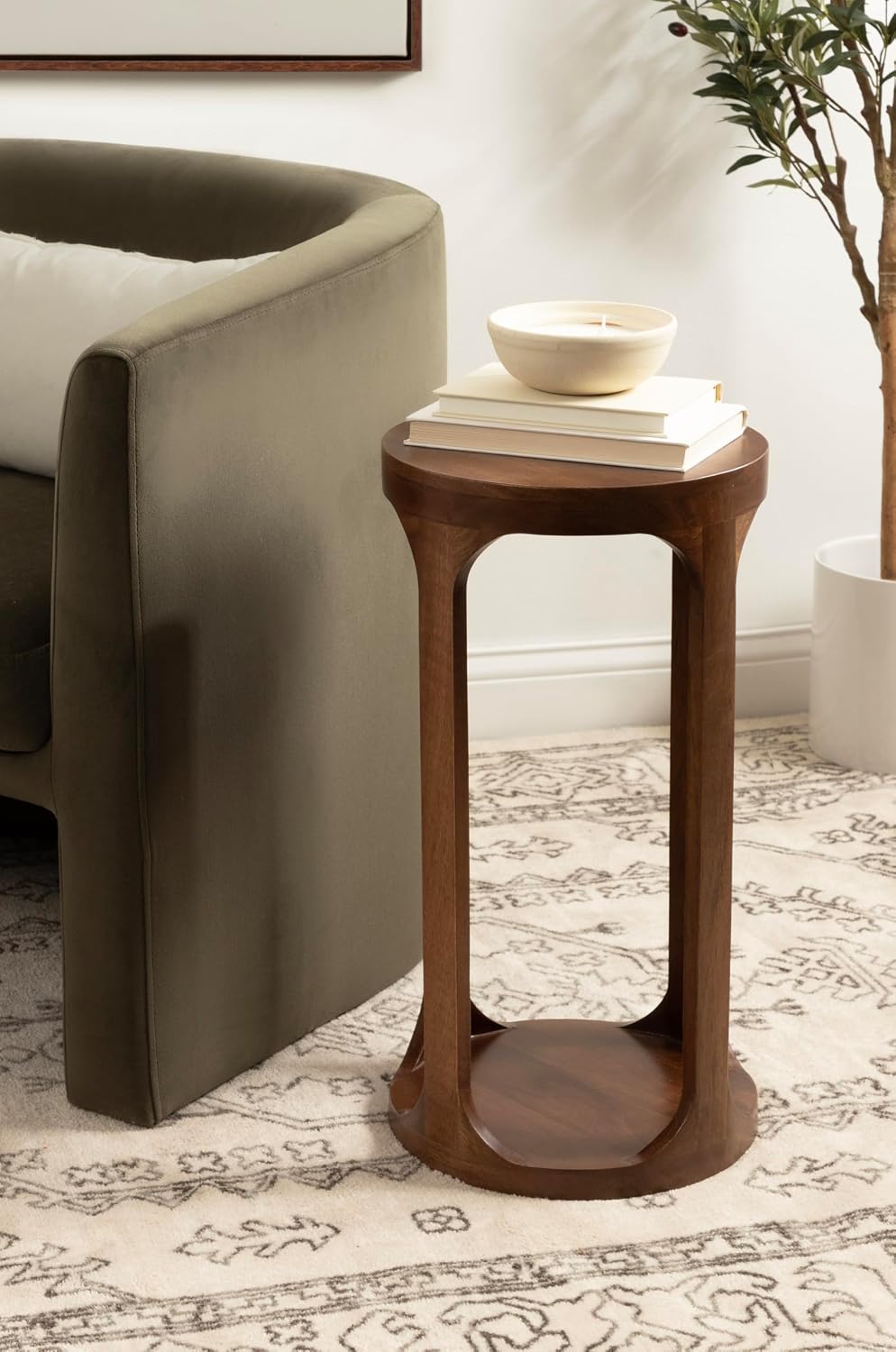 Transitional Wood Accent Pedestal / Walnut Brown / 12 x 12 x 23