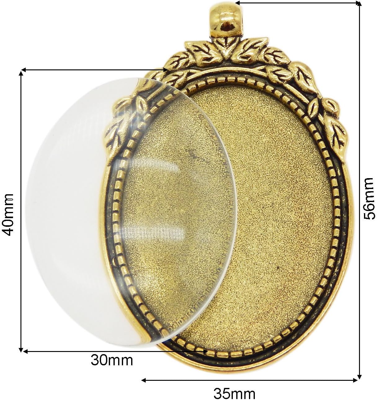 Oval Antiqued Color Blank Photo Setting Bezel Tray Pendant / Gold / Set of 10
