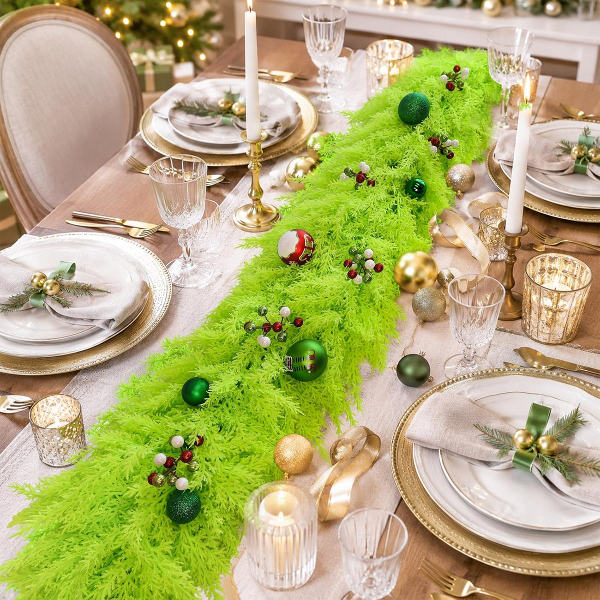 9Ft Christmas Cedar Garland, Lime Green Real Touch Christmas Decorations | Realistic Thick Soft Full Lush Artificial