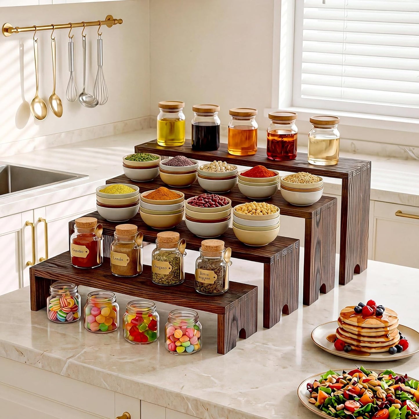 Wooden Cupcake Stand for Decor / Dark Brown / 4 Tiers / Set of 2