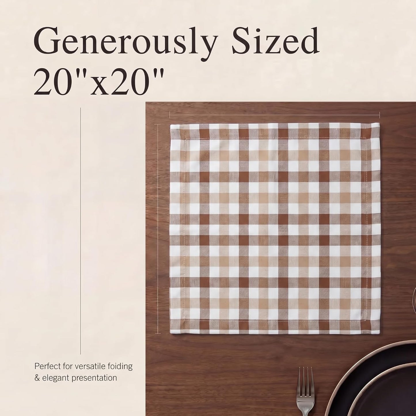 Urban Villa Cloth Napkins Cotton 20x20 (Set of 12) Taupe/Chocolate
