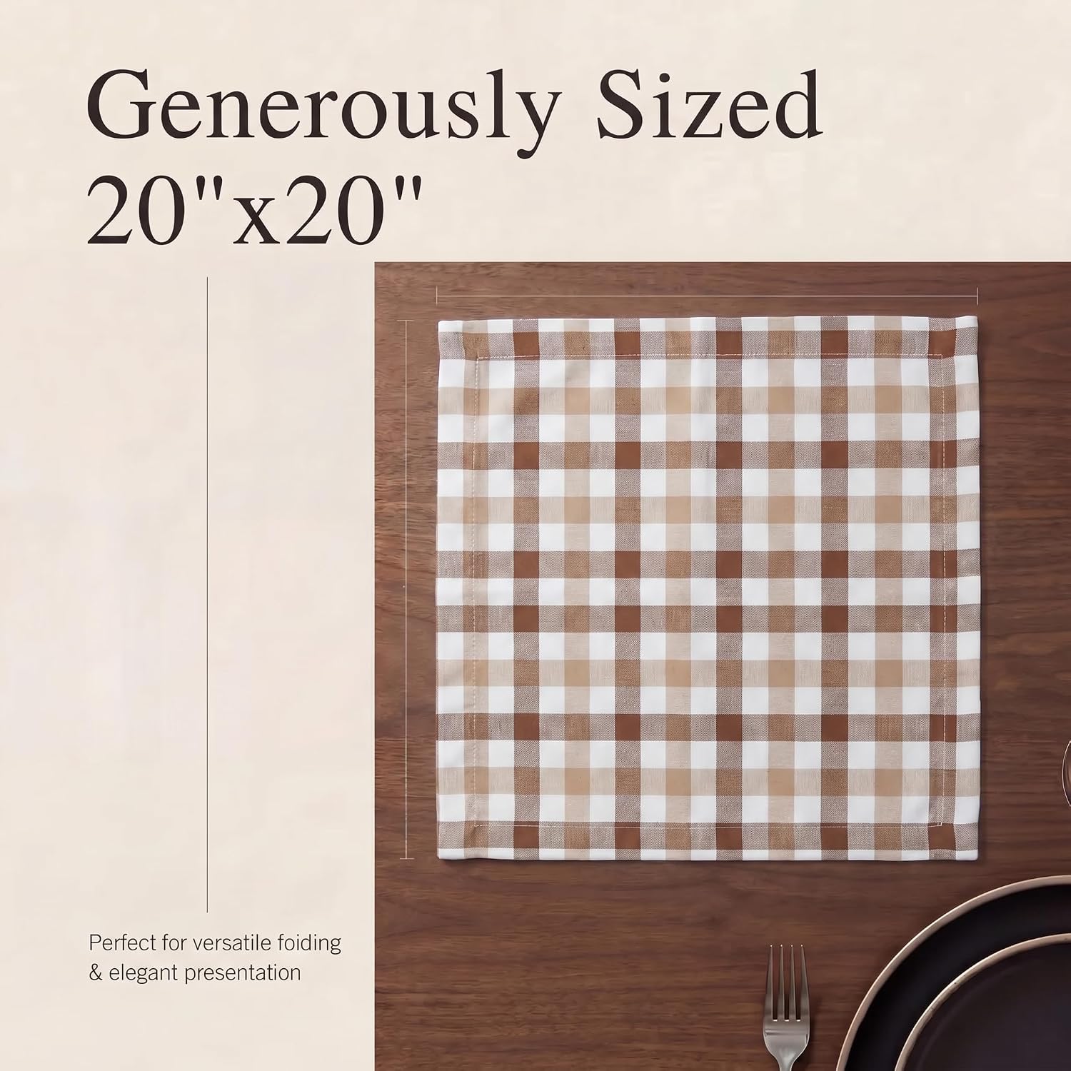 Urban Villa Cloth Napkins Cotton 20x20 (Set of 12) Taupe/Chocolate
