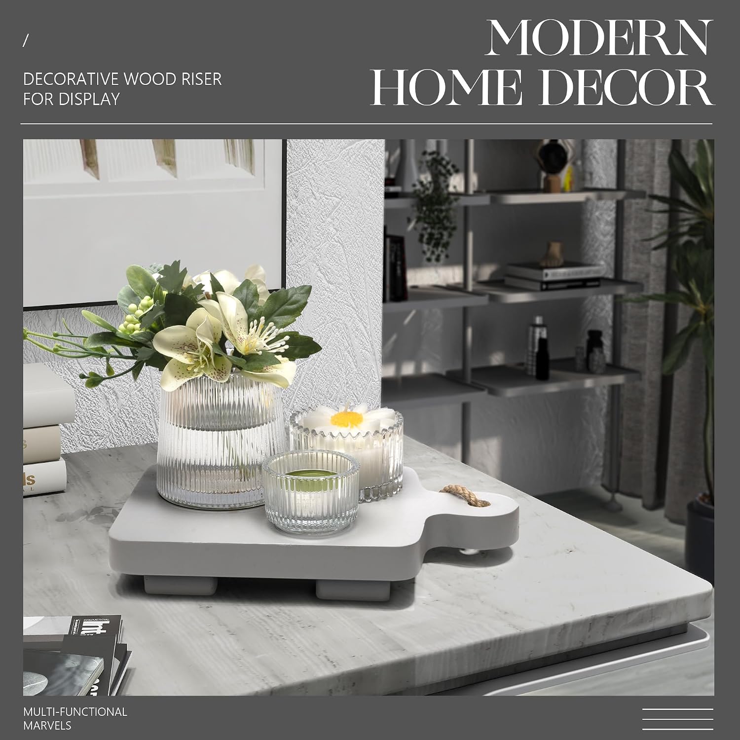 Decorative Wooden Pedestal Stand / Gray