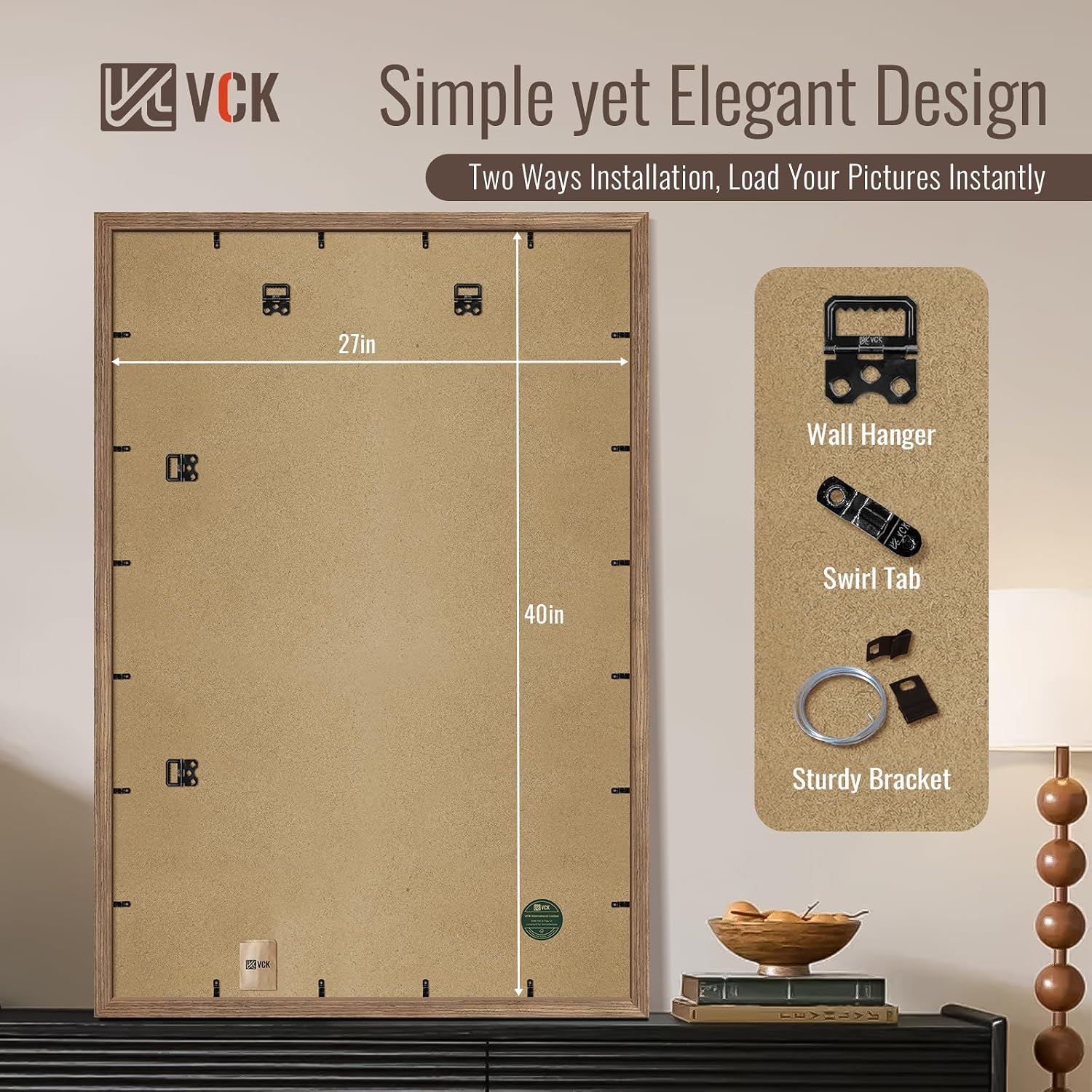 VCK 27x40 Poster Frame Walnut 4 Pack, Wide Thick Wood Border, for Prints | Exclusive Woodgrain, Wall Hanging, HD