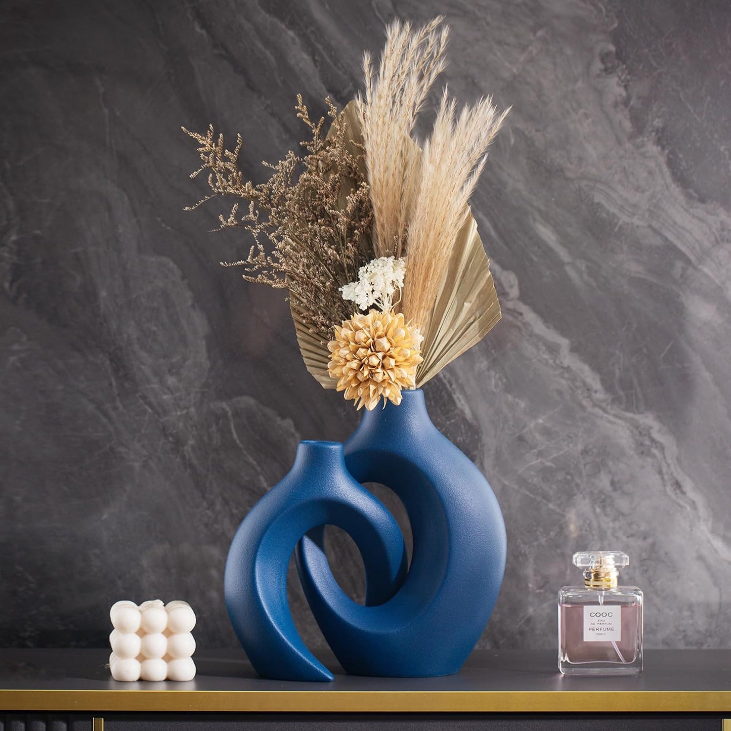 Snuggle Hollow Ceramic Vase / Navy Blue L / 8.4 Inch / Set of 2
