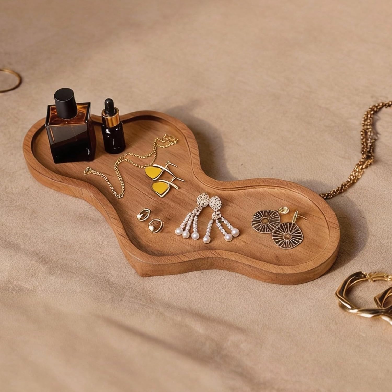 Wood Cloud Perfume Tray Irregular Jewelry Decorative Tray for Women Trinket Dish Ring Holder / Brown