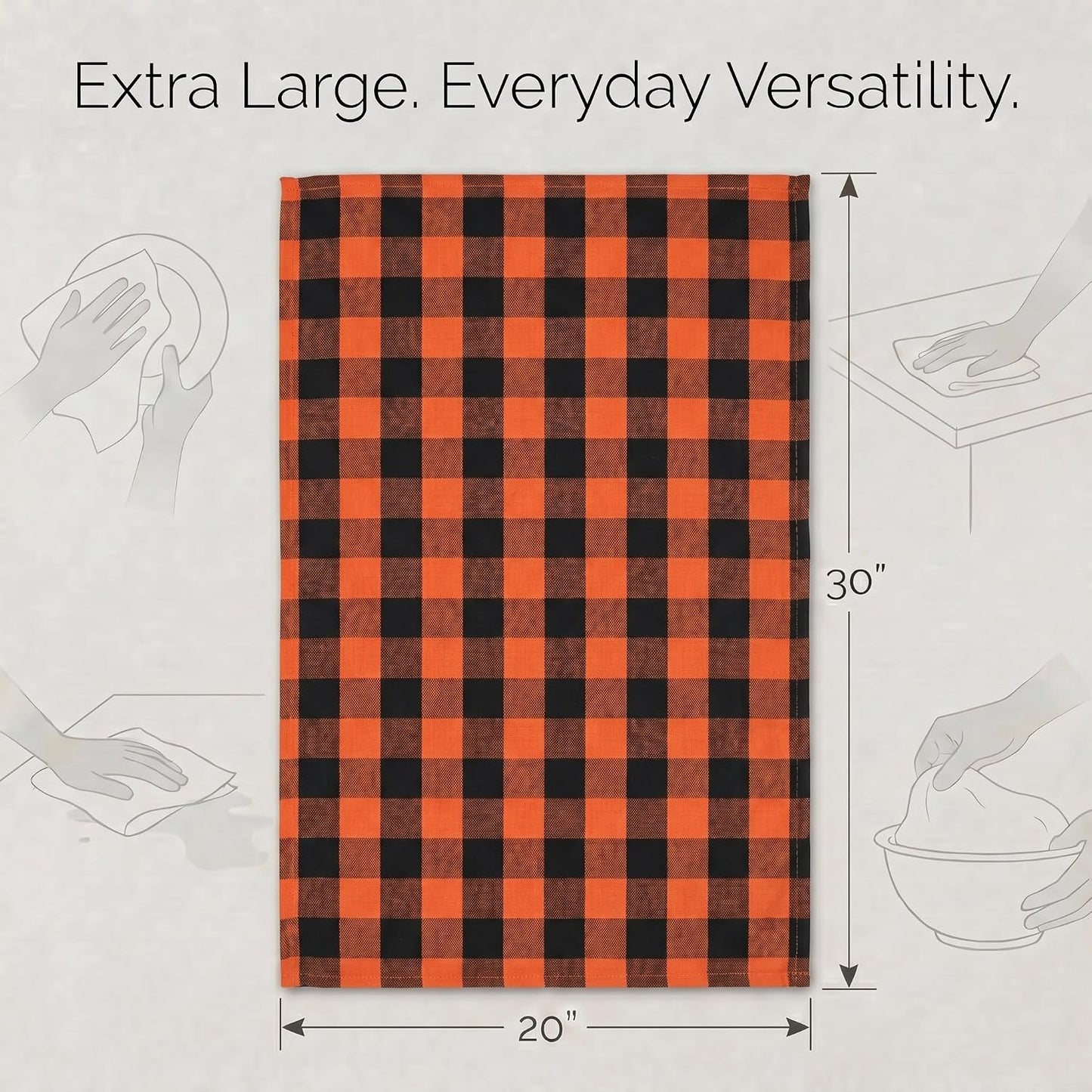 Urban Villa Kitchen Towels Cotton Dish Towels 20”x30” (Set of 6) Orange Blk