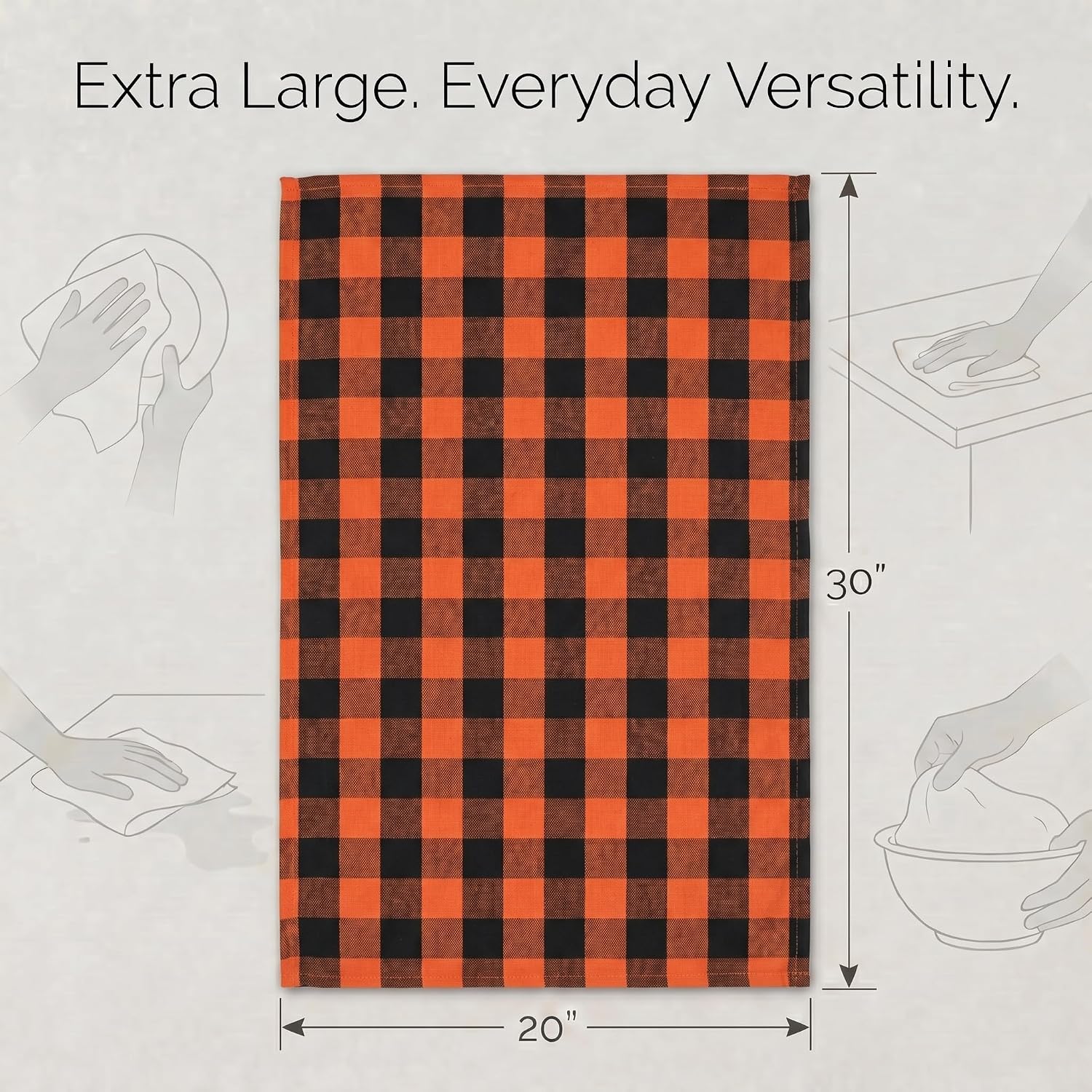Urban Villa Kitchen Towels Cotton Dish Towels 20”x30” (Set of 6) Orange Blk