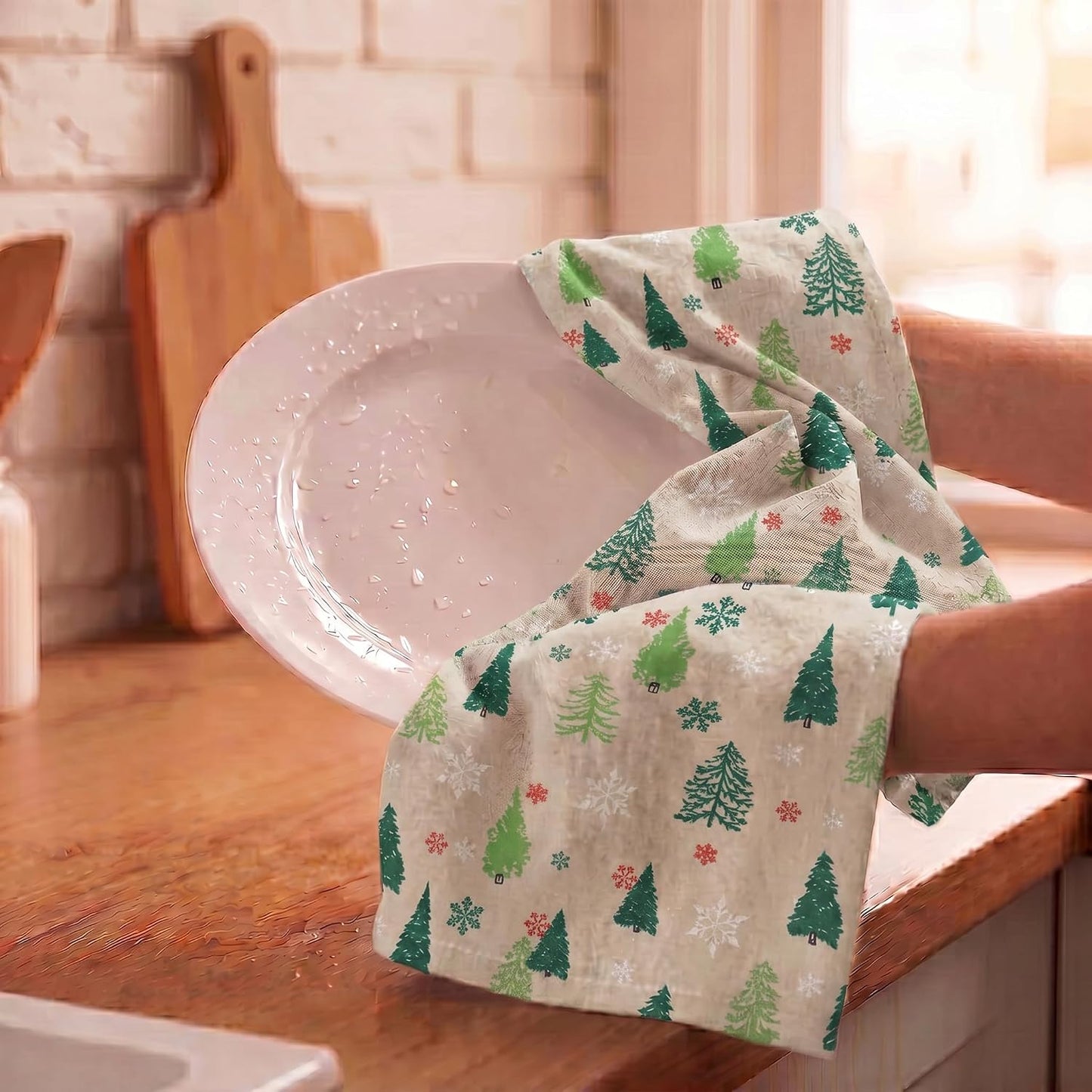 Urban Villa Kitchen Towels Cotton Dish Towels 20”x30” (Set of 6) Grn Tree Print