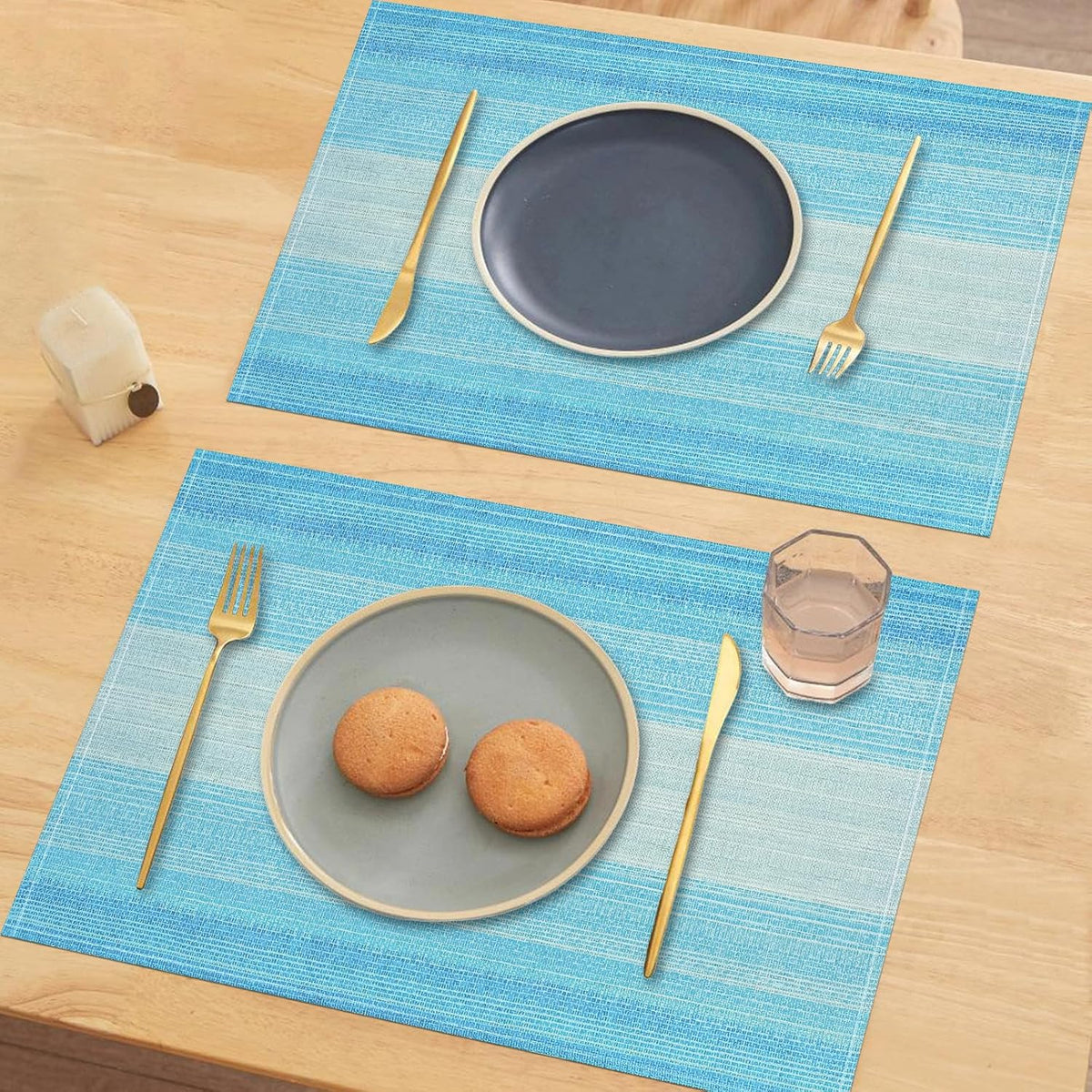 Blue Placemats Set of 8, 12x18 Inch Washable Easy to Clean Heat-Resistant Anti-Skid Table Mats for Holiday Party
