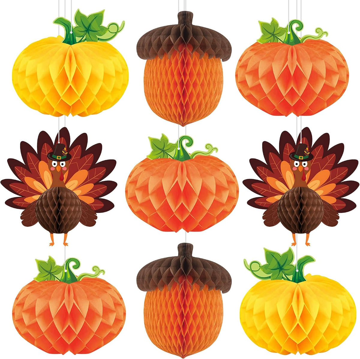 KatchOn Thanksgiving Hanging Decorations, Pack of 9 Turkey Centerpieces