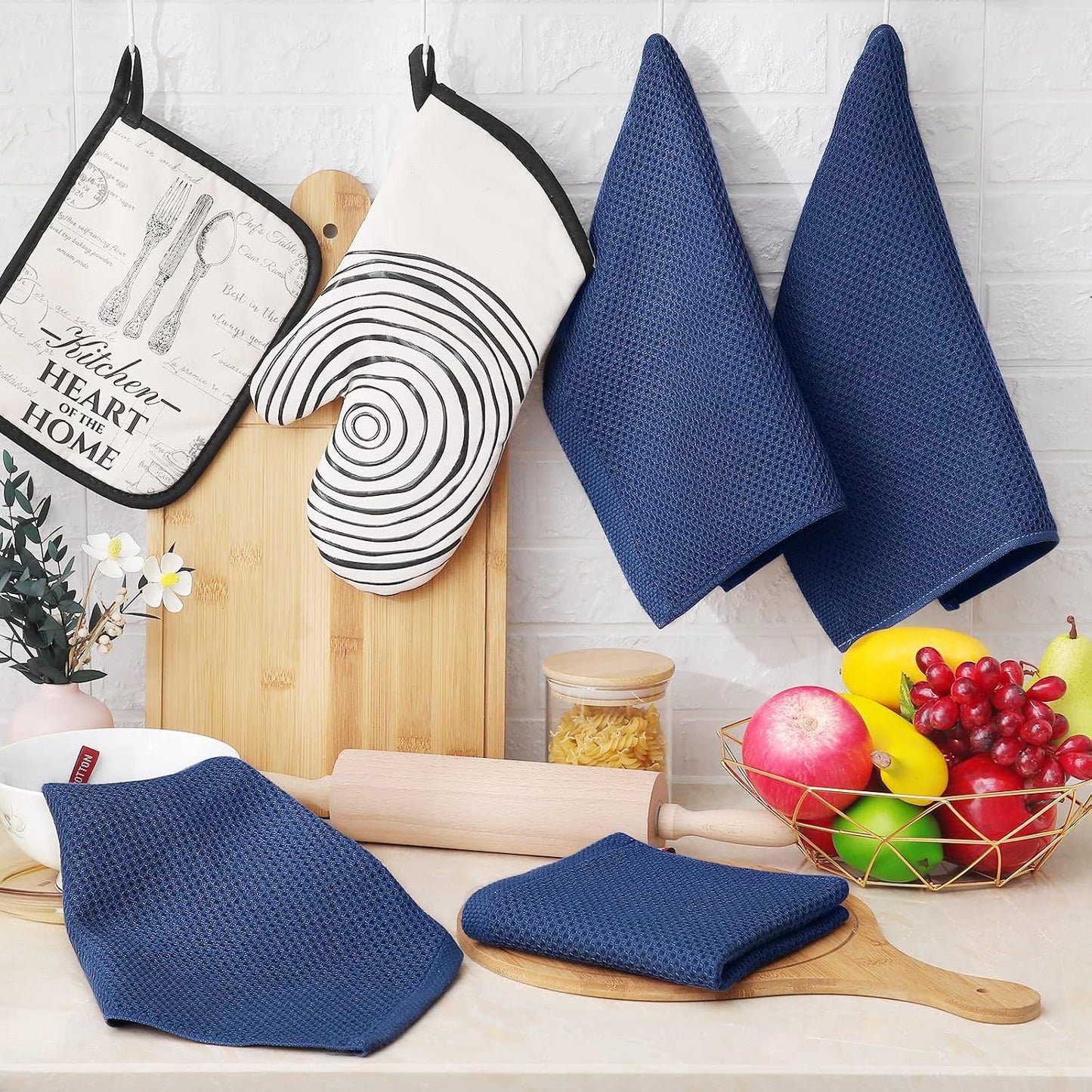 Homaxy 100% Cotton Waffle Weave Kitchen Dish Cloths 24-Pack, Navy Blue | 12 x 12 Inches, Ultra Soft Absorbent Dish