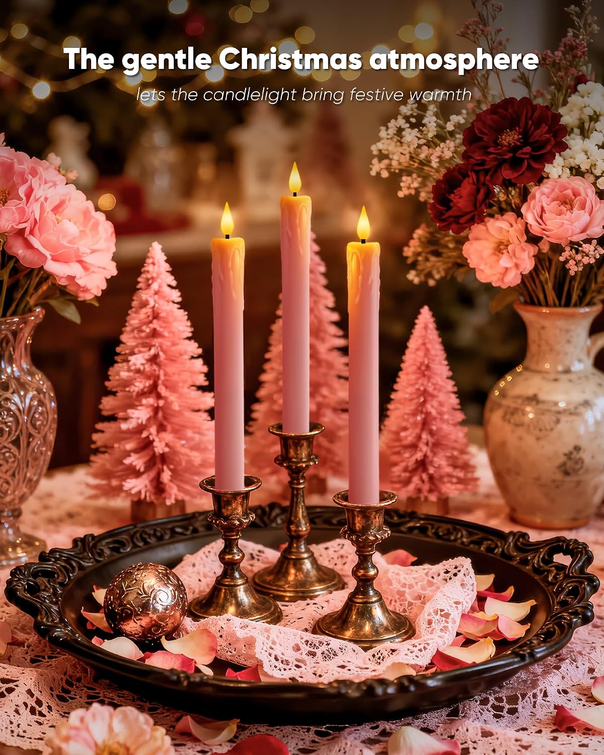 Homemory 6 Pcs Real Wax Pink Flameless Taper Candles with Remote Timer, 9.6 Inches LED Fake Candlesticks, LED Candle