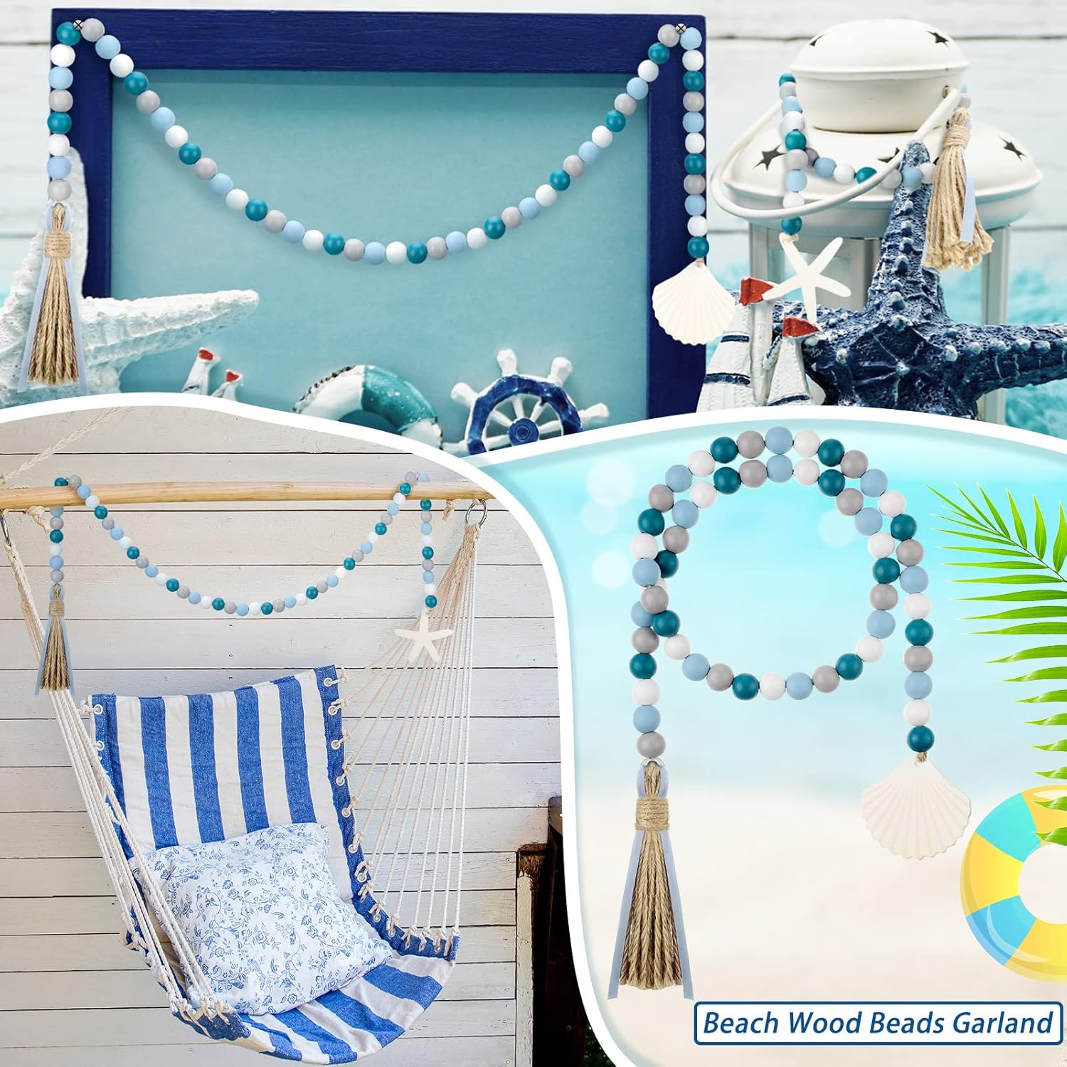 Farmhouse Seashell Bead Garland / White / Set of 2