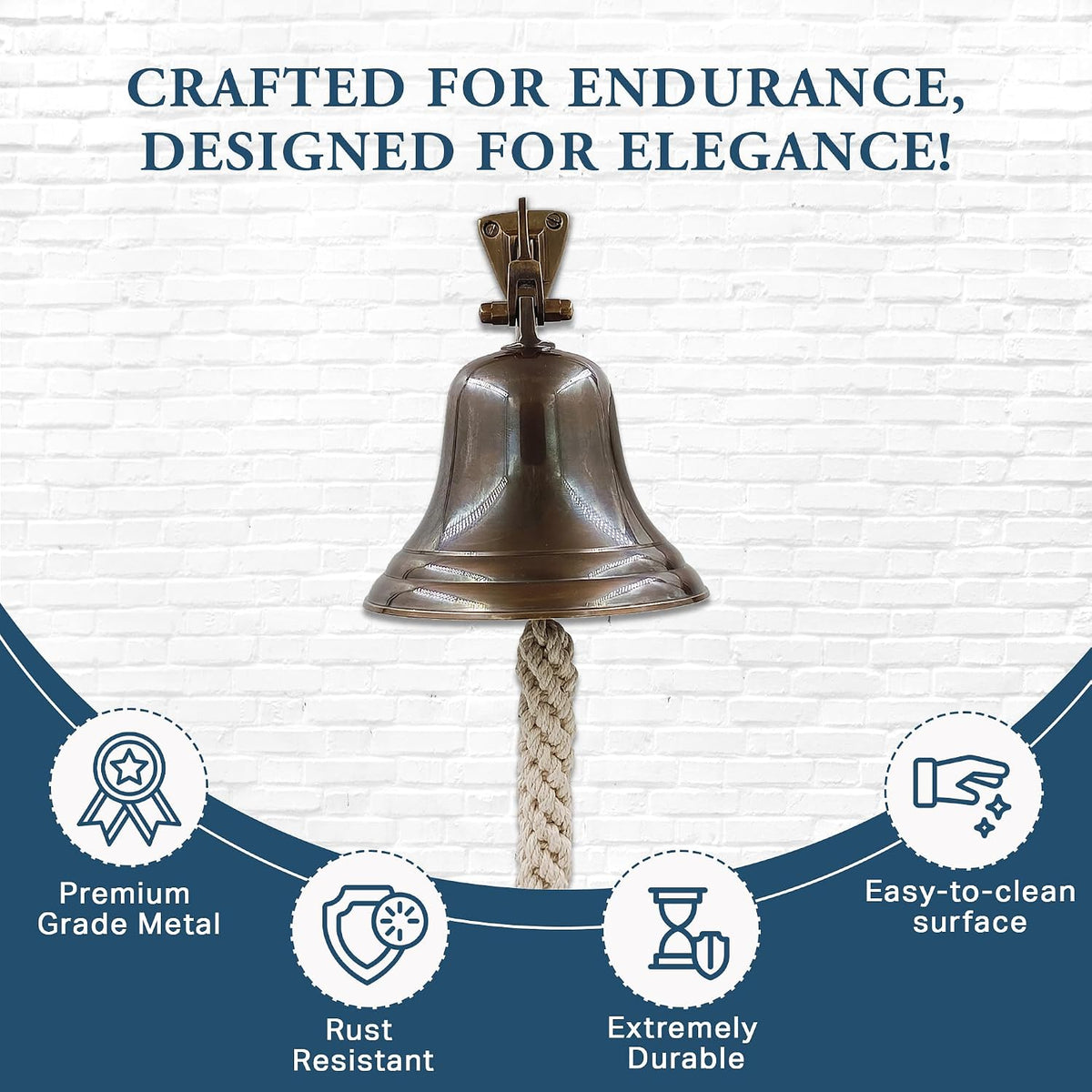 5" Solid Brass Bell Antique Brass Quality Marine Wall Mounted Ship Hanging Bell Perfect for Dinner, Indoor, Outdoor