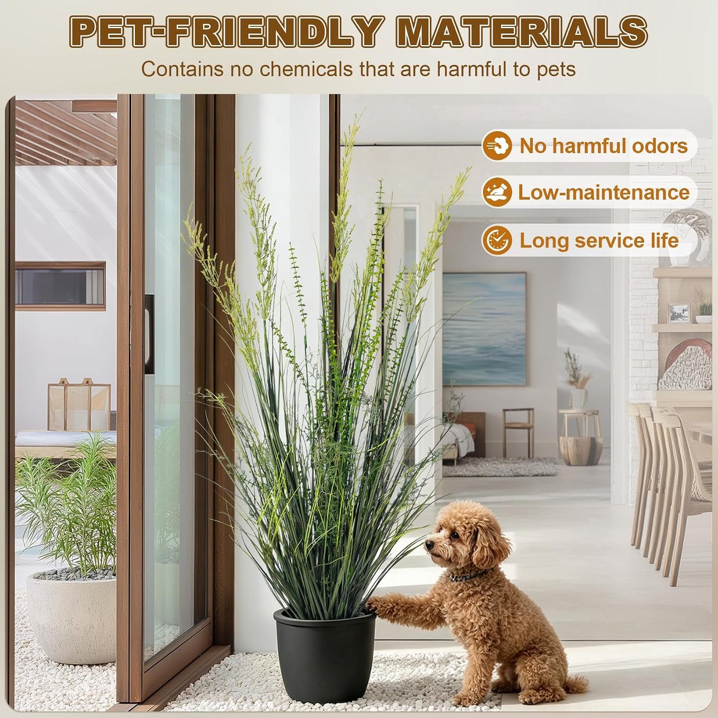 Lifelike Faux Plastic plantas Synthetic Pampas Grass Indoor Outdoor Realistic Floor / 4FT / Green
