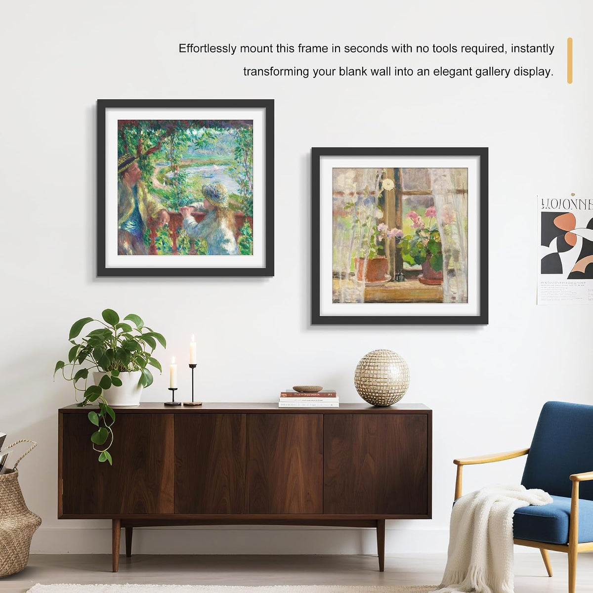 24x24 Black Poster Frame Set of 7, Square Gallery Picture Frames | Fits 20x20 Pictures With Mat or 24x24 Without Mat