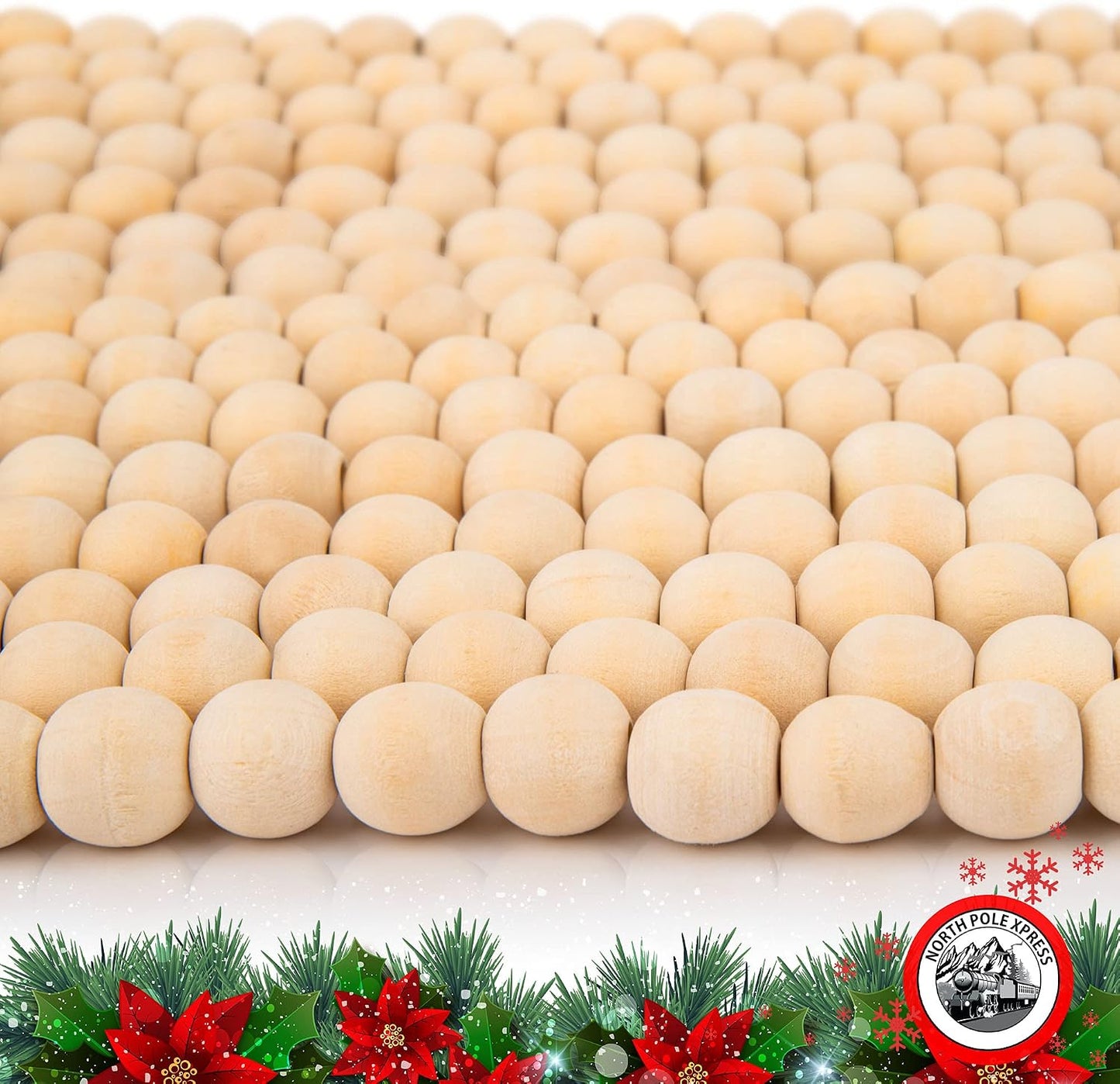 9 Foot Wood Bead Christmas Garland / Natural