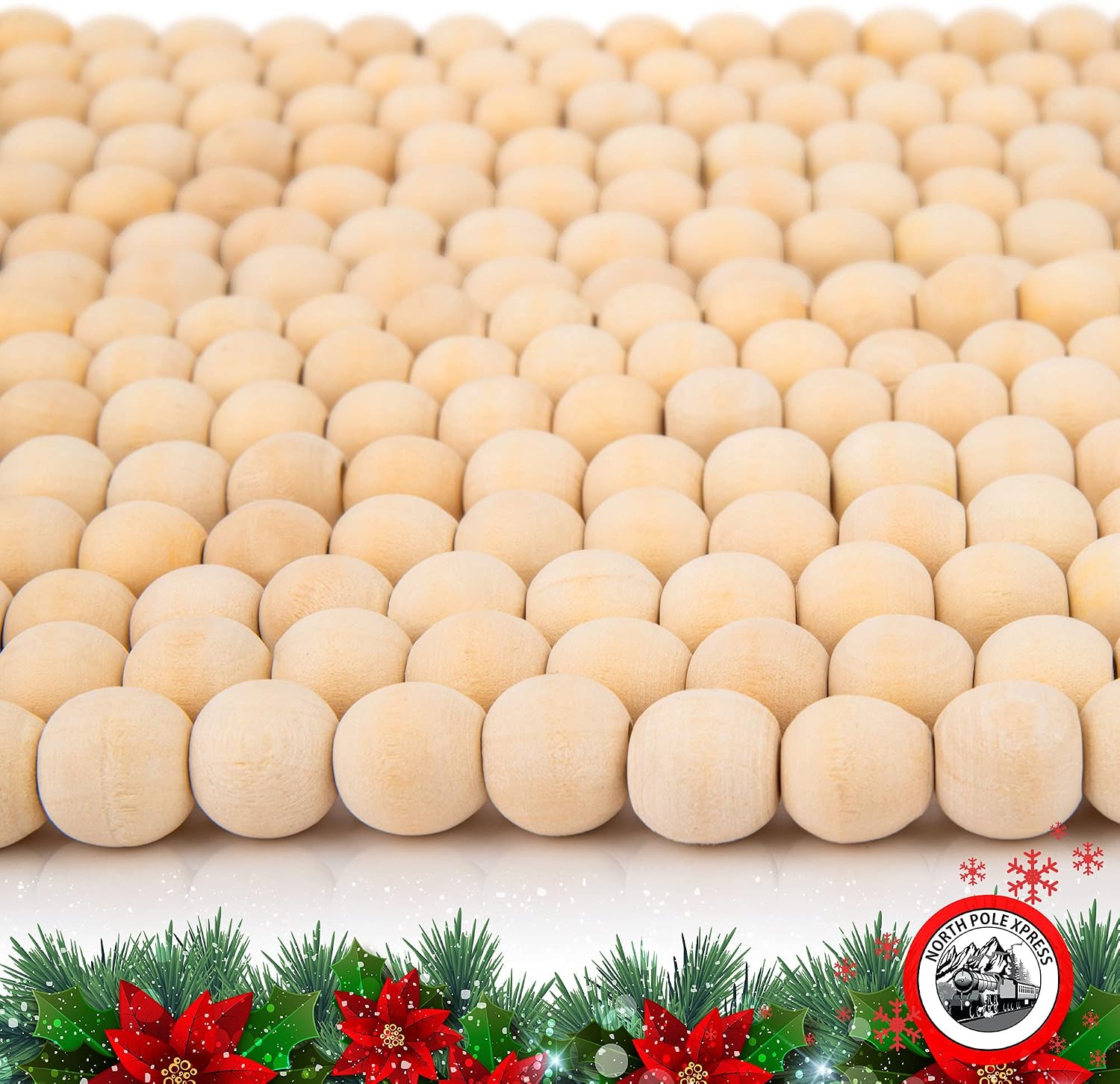 9 Foot Wood Bead Christmas Garland / Natural