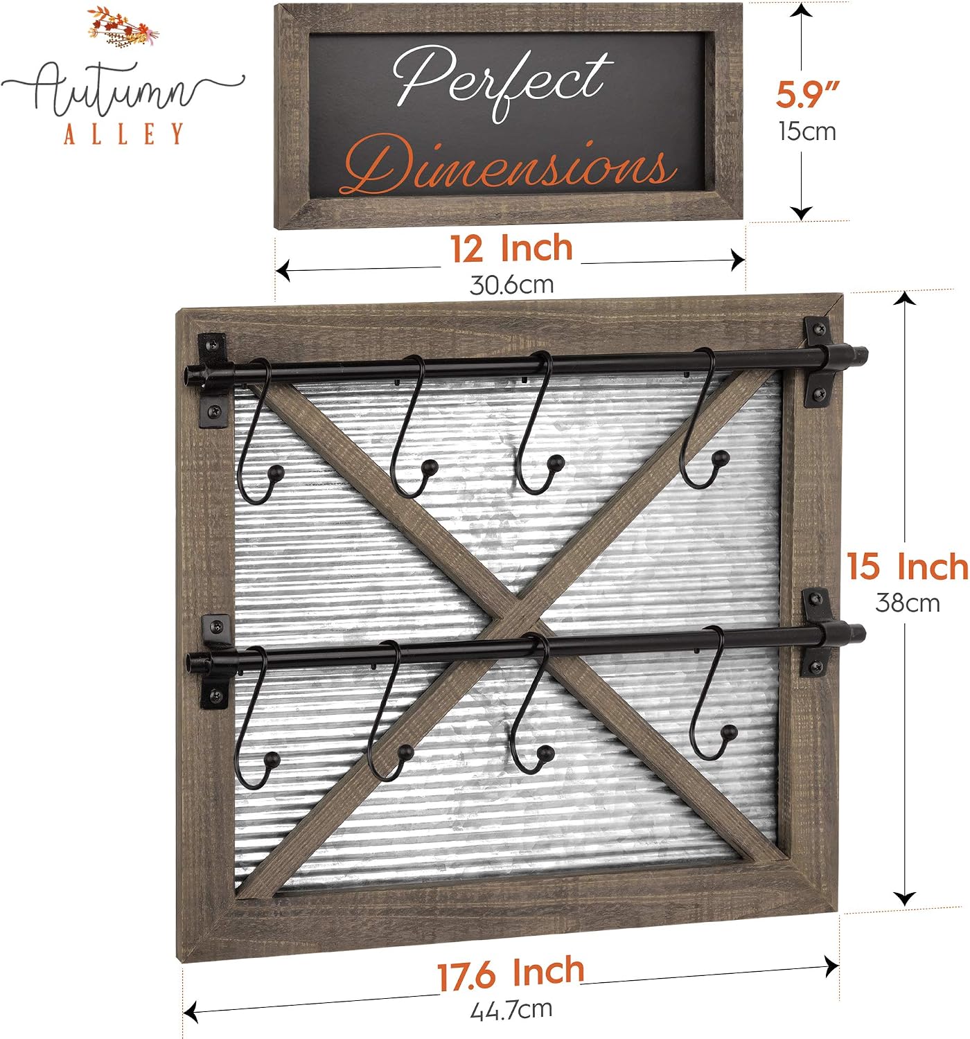 Autumn Alley Rustic Farmhouse Mug Rack Wall Mounted with Blackboard for Coffee Sign Decor - Galvanized Farmhouse