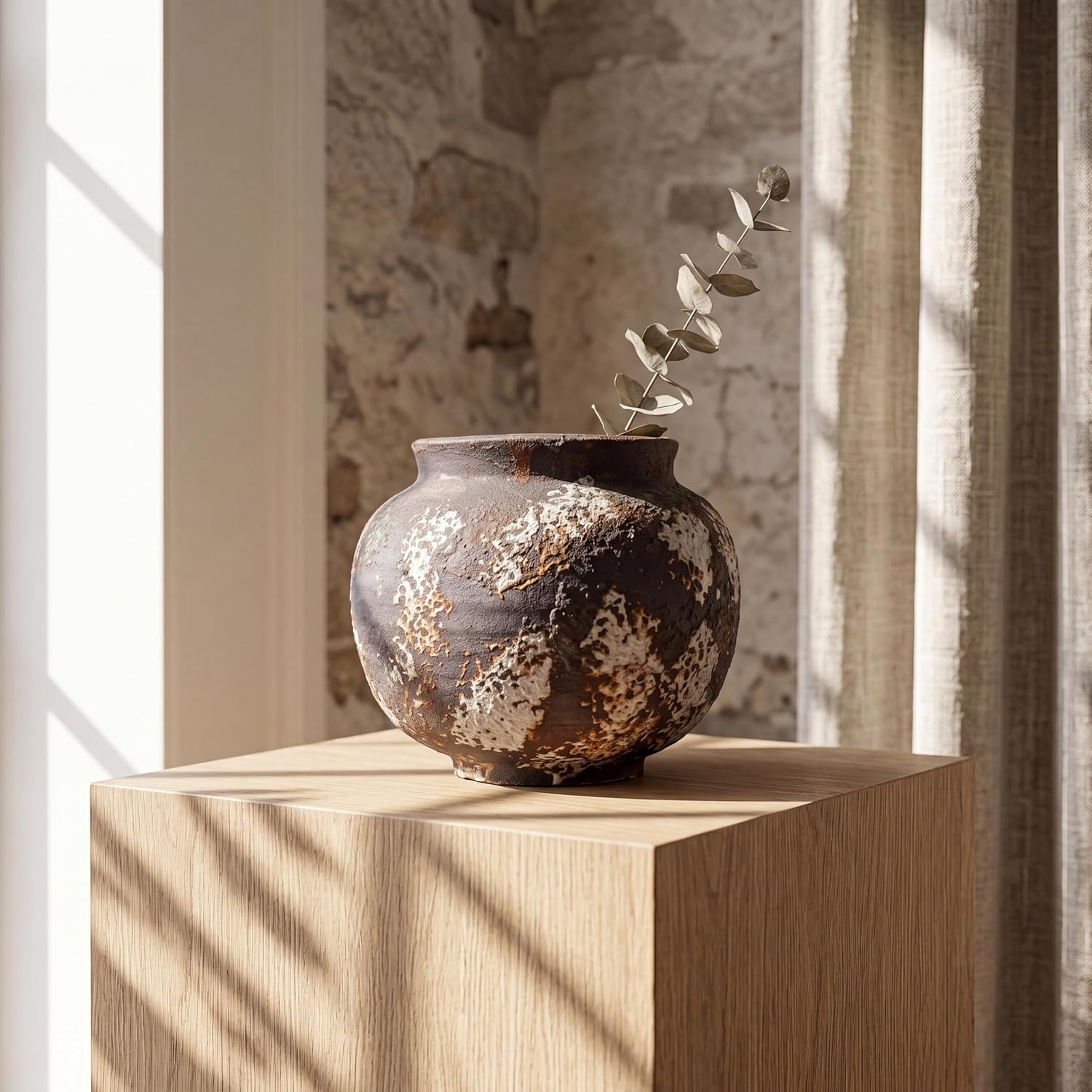 Small Round Ceramic Vase / Brown / 5.8