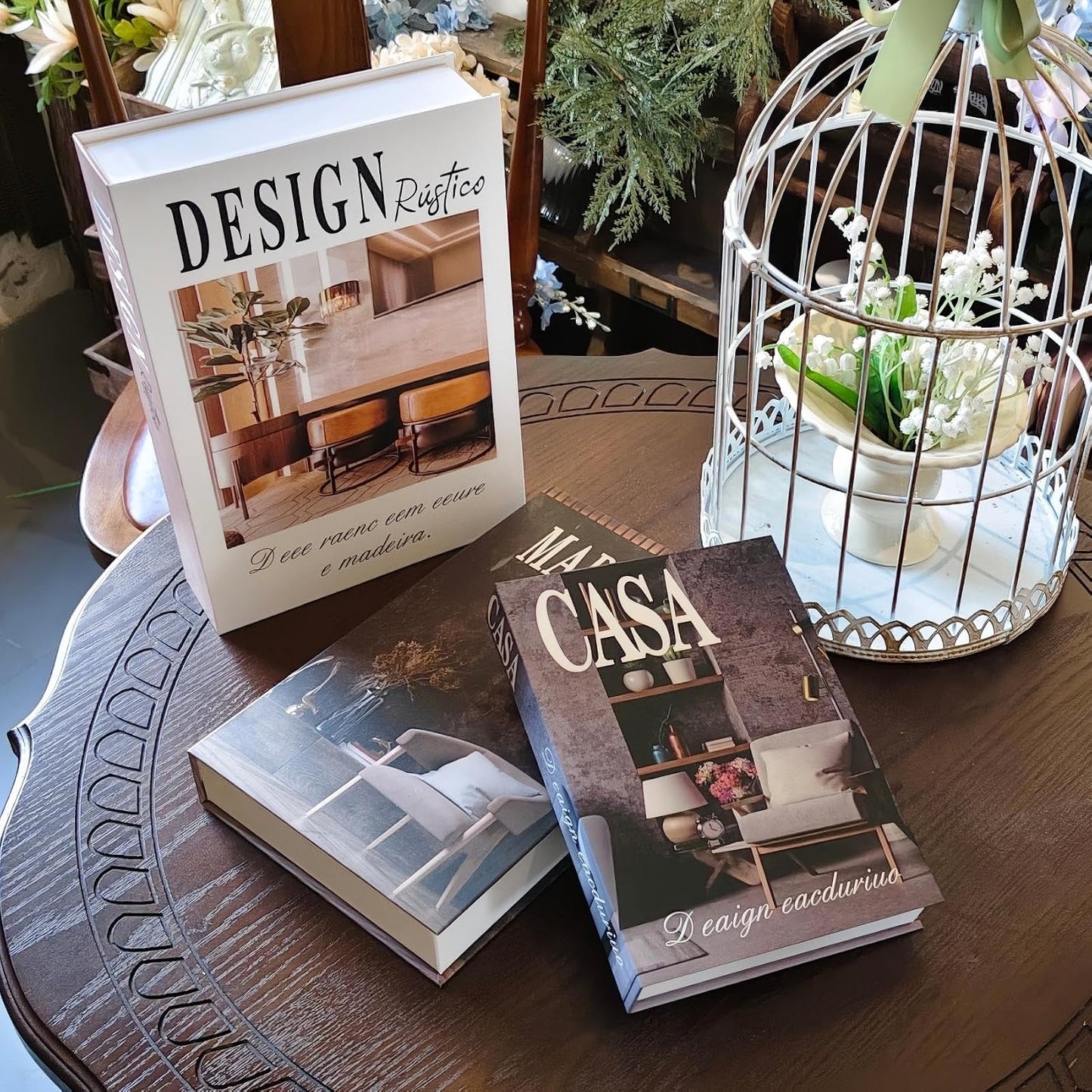 Aesthetic Faux Book Storage Box for Coffee / Modern White-gray-brown / Set of 3