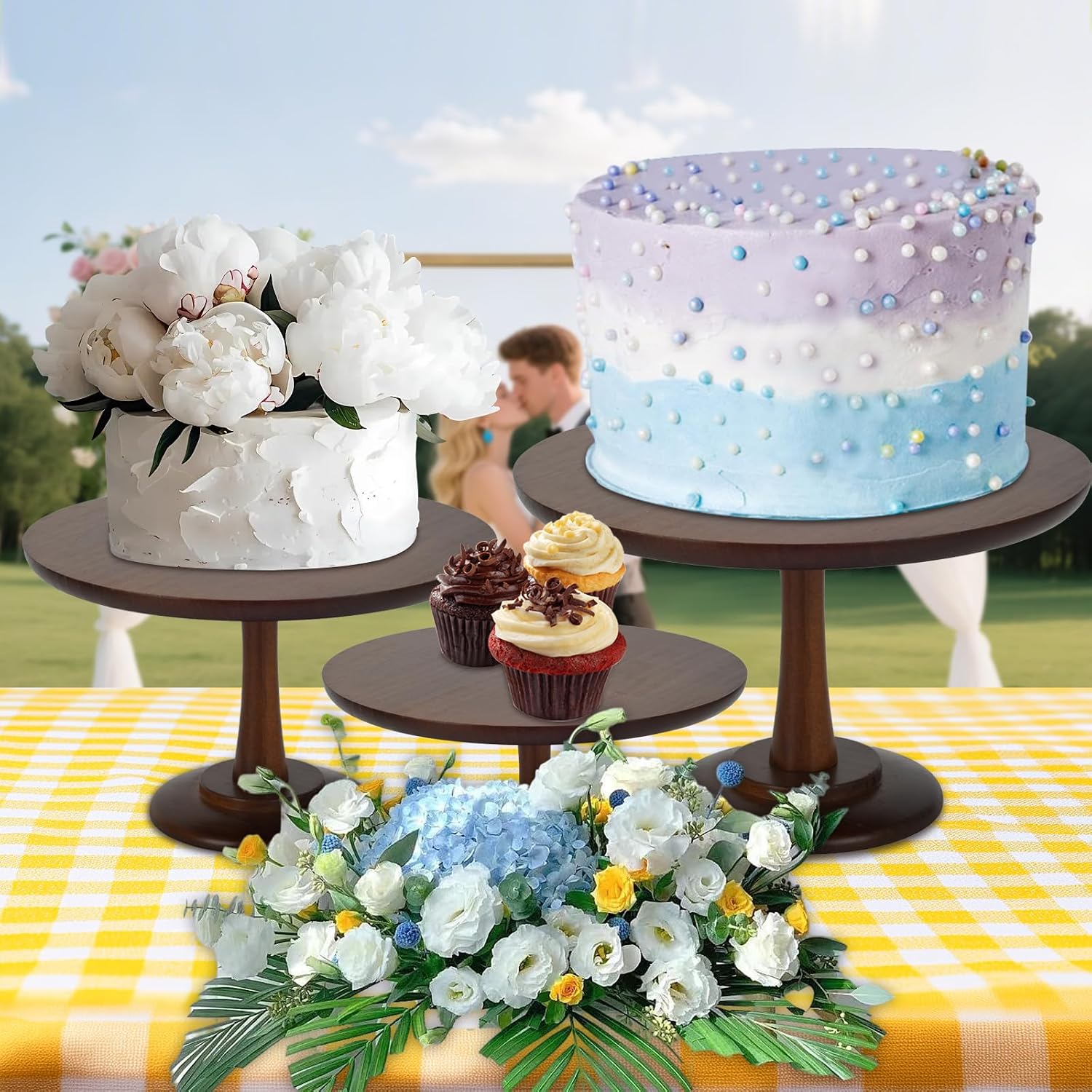 Wood Cake Stand Set Wooden Round Cupcake Stand / 12 Inch