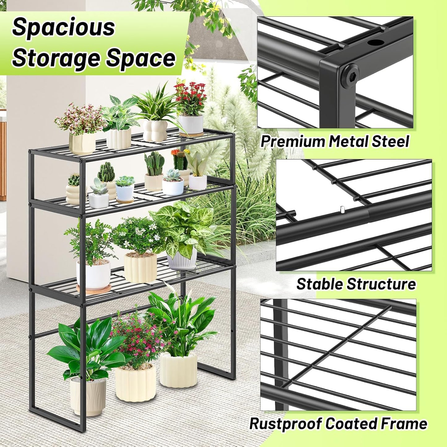Metal Plant Stand Indoor Outdoor, 3 Tier Potted Multiple Flower Pot Holder Rack Plant Shelf, Heavy Duty Planter Display