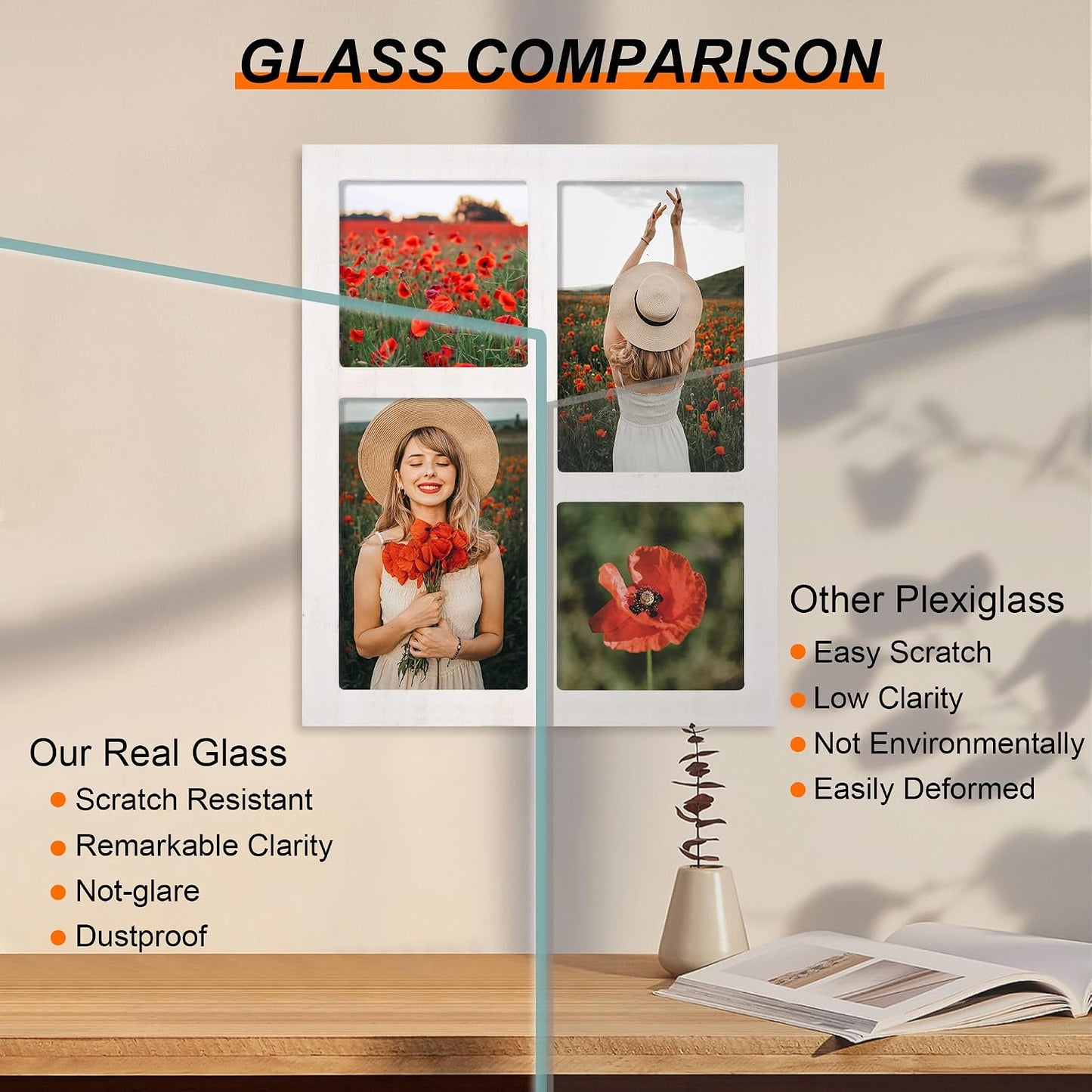 YESKAY Picture Frame Collage 4x6 and 4x4 Photos Display, 4x6 Multiple Photo Collage Frames with Tempered Glass, Family