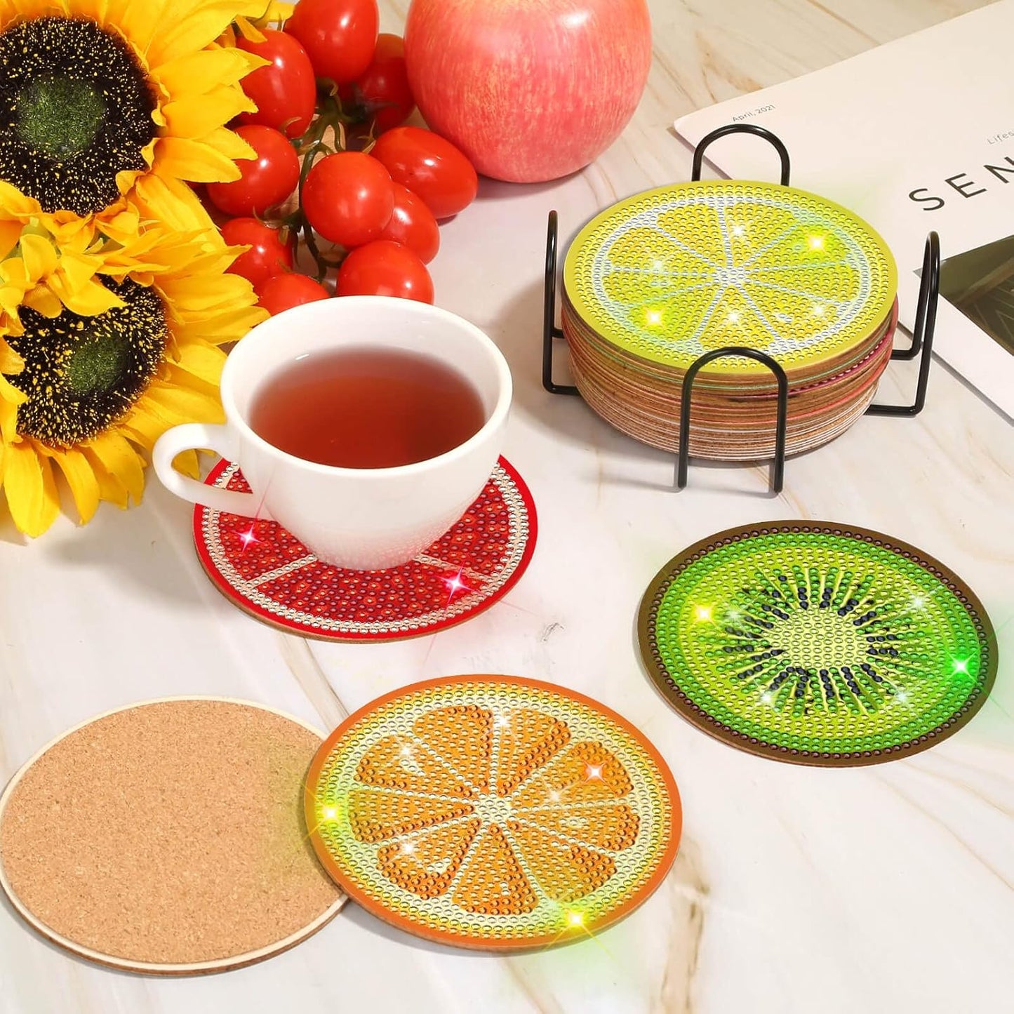 Holder / Diamond Art Coasters / Fruit / Set of 12