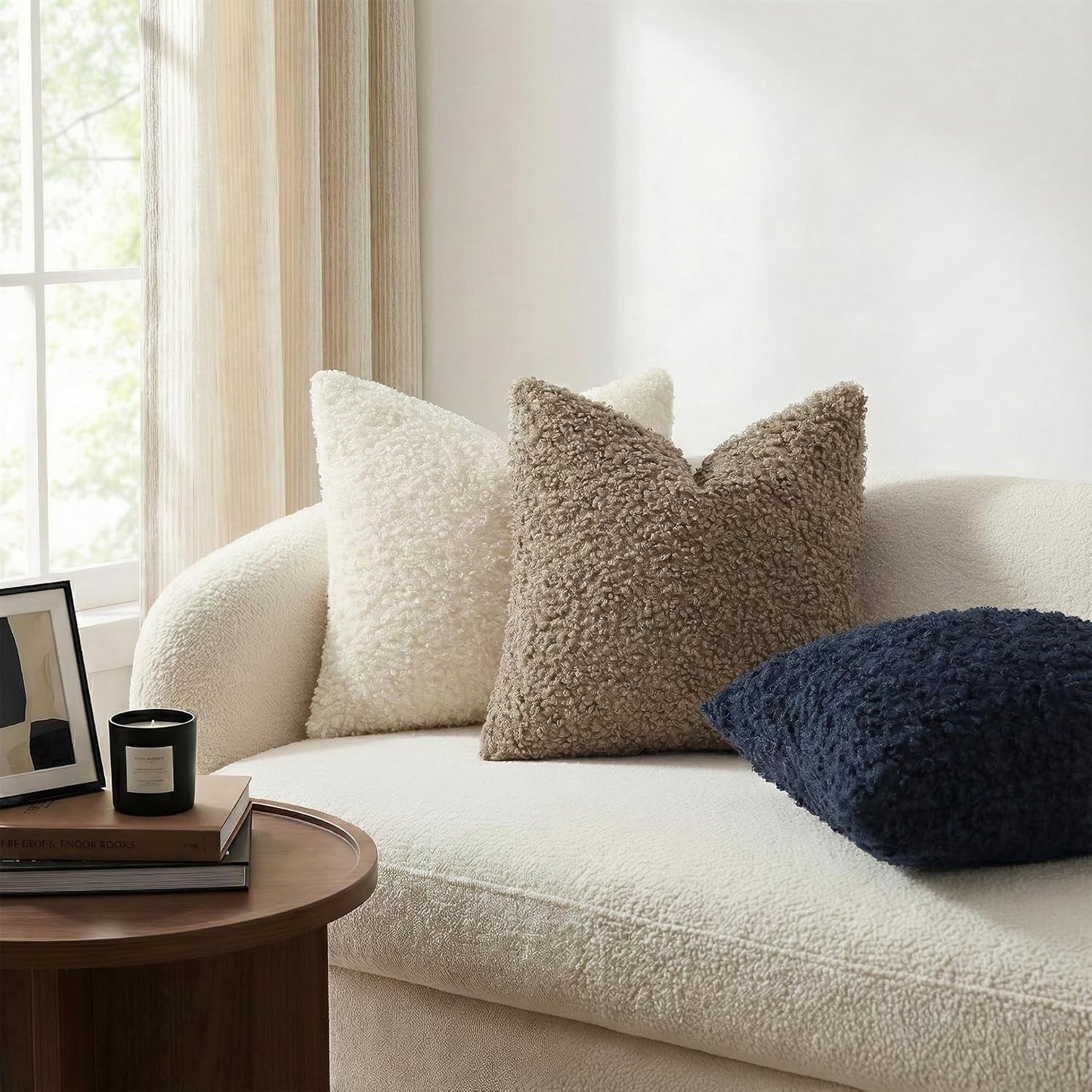 Faux Fur Decorative Sherpa Pillow Covers Fuzzy Accent Soft / Khaki / 18 x 18 / Set of 2